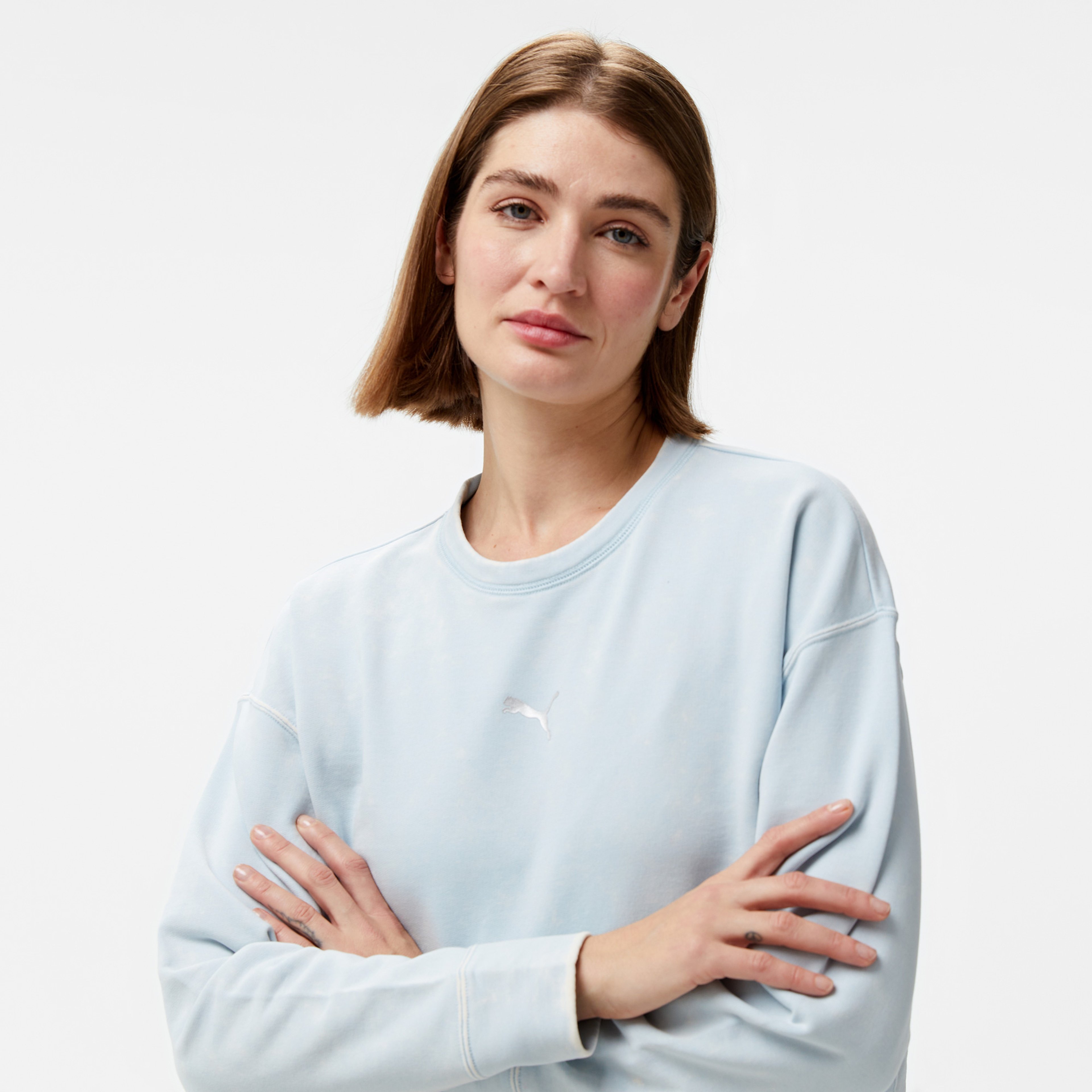 Puma Dare To Relaxed Washed Crew Kadın Mavi Sweatshirt