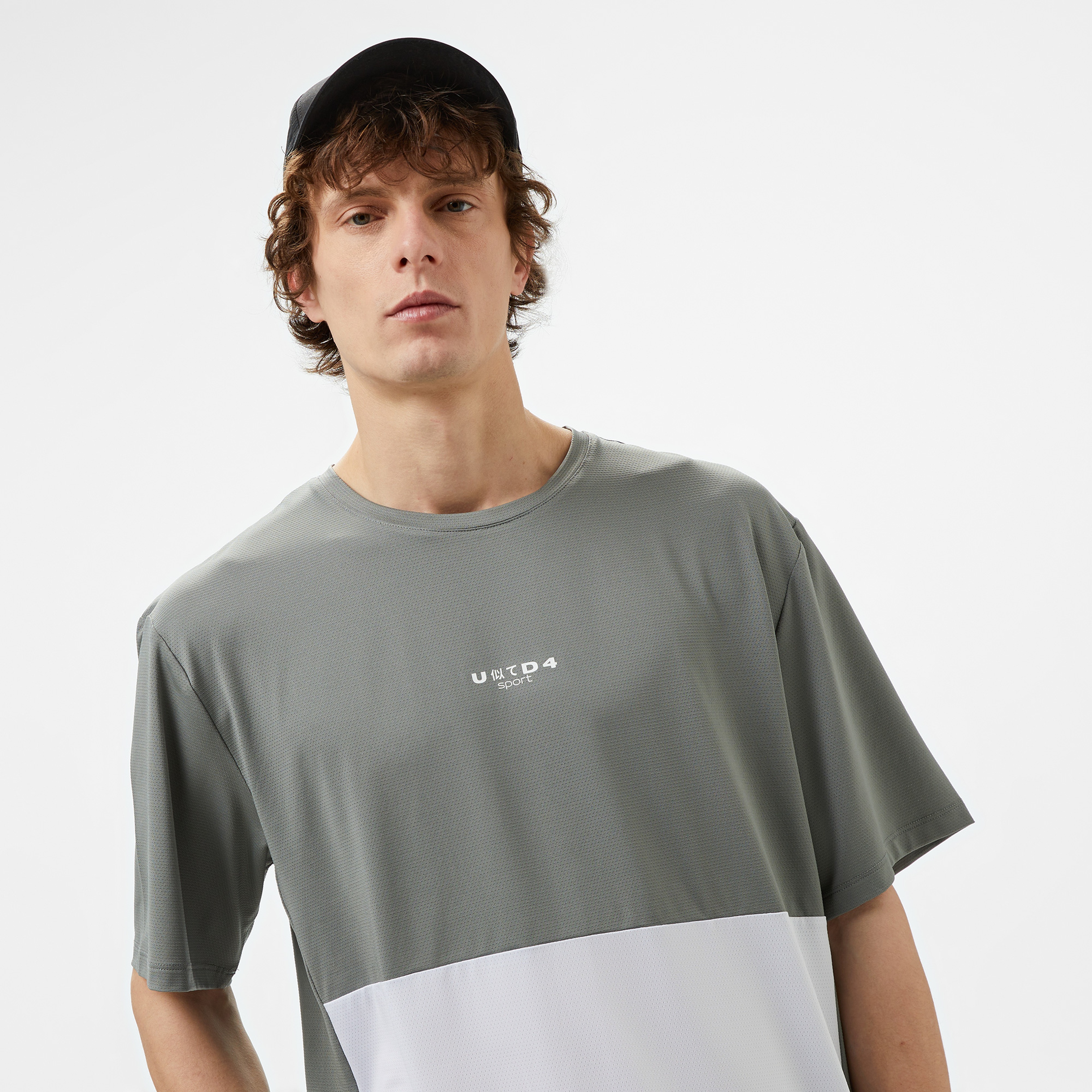 UNITED4 Sport Erkek Gri/Beyaz Antrenman T-Shirt