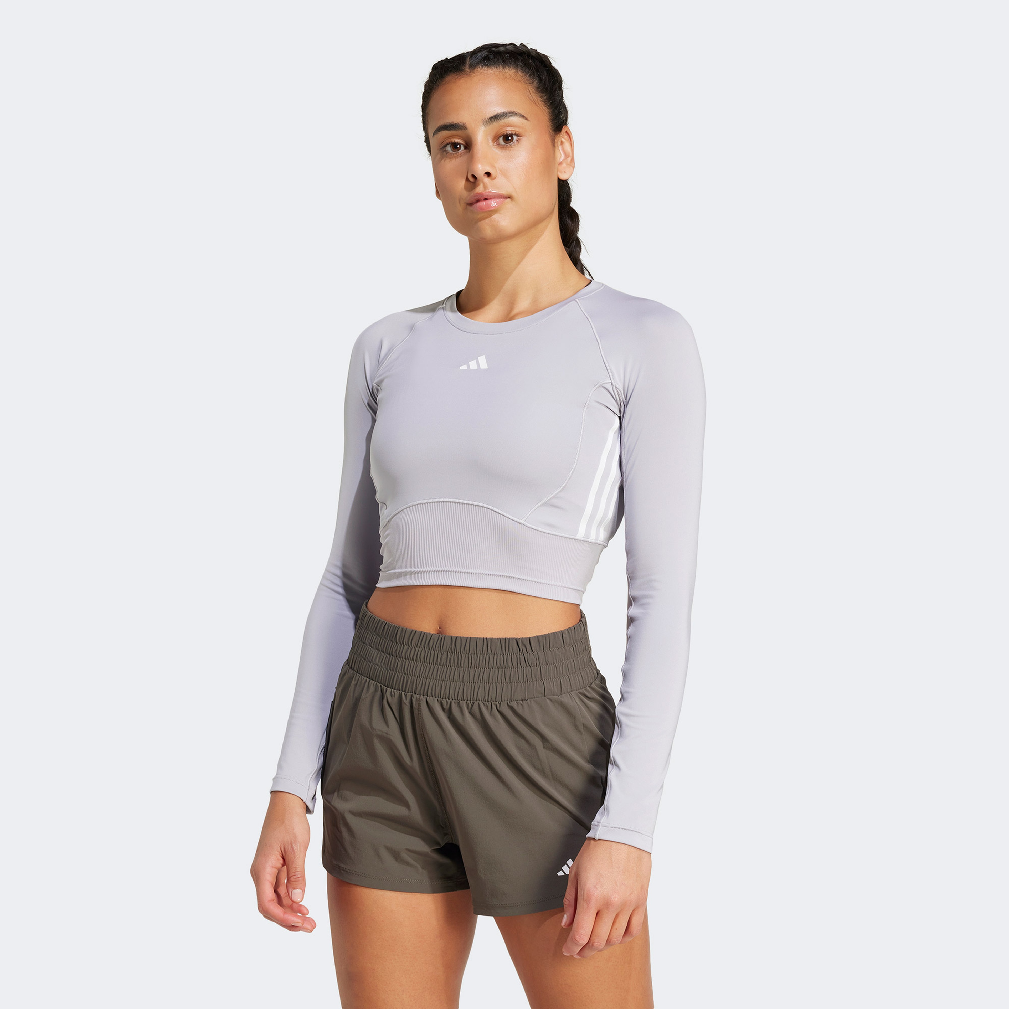 adidas Material Mixed Essentials Kadın Gri Uzun Kollu Günlük T-Shirt