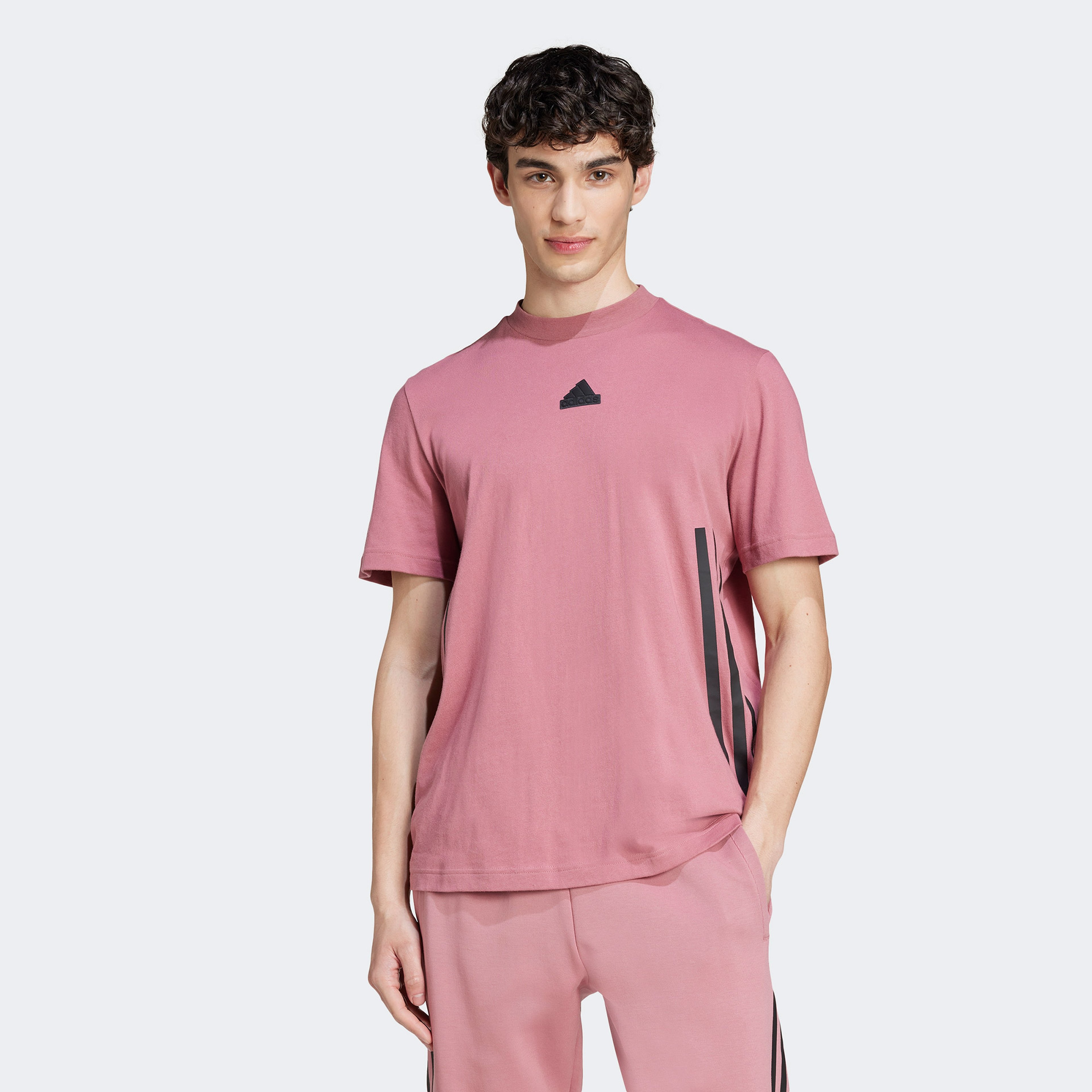 adidas Future Icons 3 Striped Erkek Pembe Günlük T-Shirt