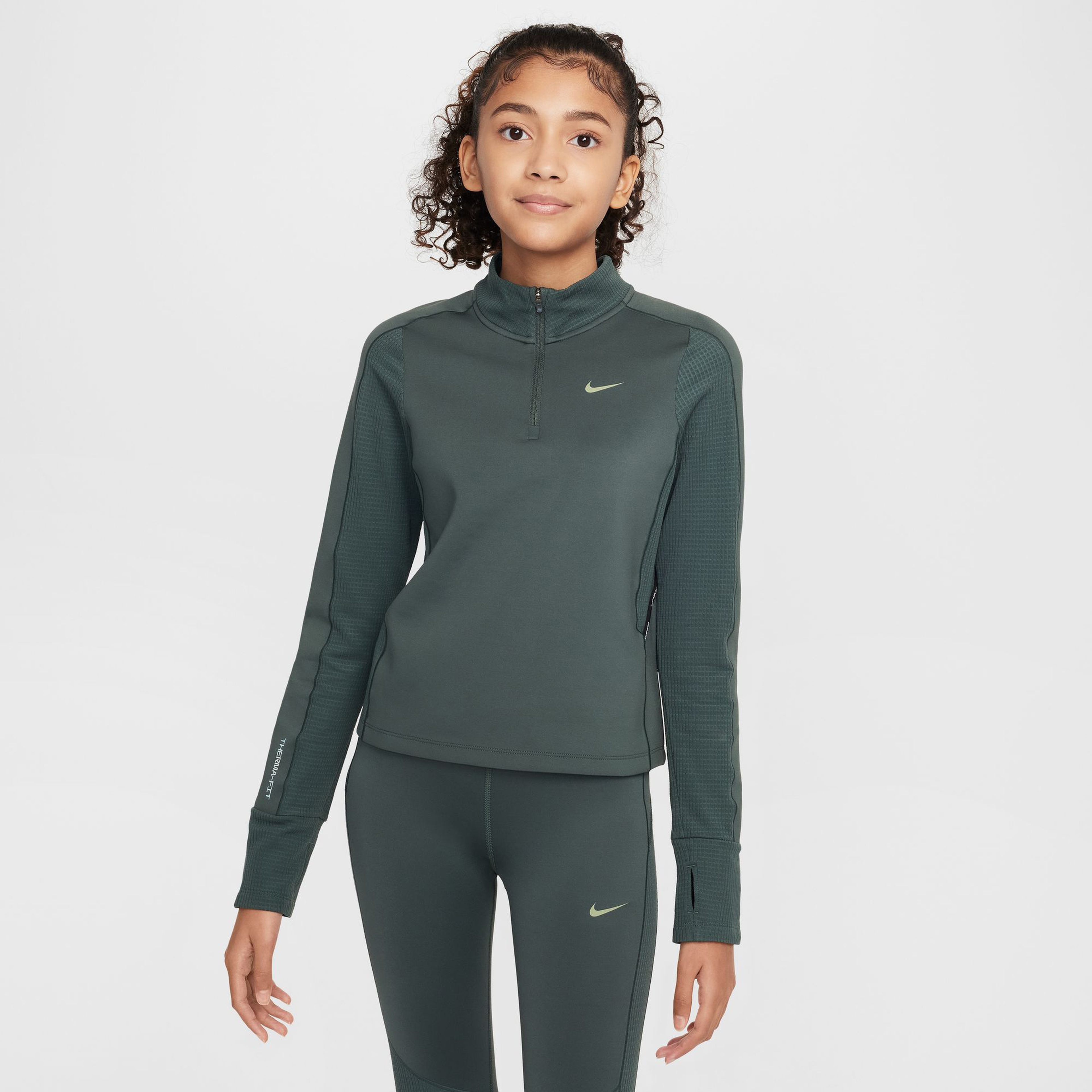 Nike Pro Therma Fit Half Zipped Çocuk Yeşil Antrenman Üst