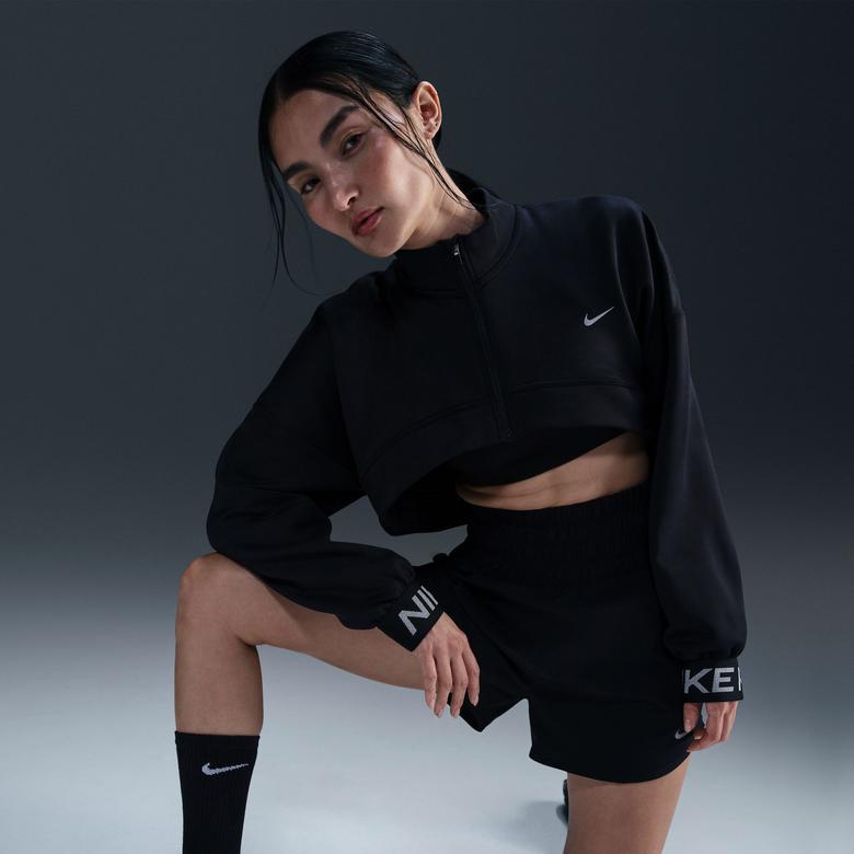 Nike Pro Capsule Fleece Cropped Kadın Siyah Antrenman Üstü