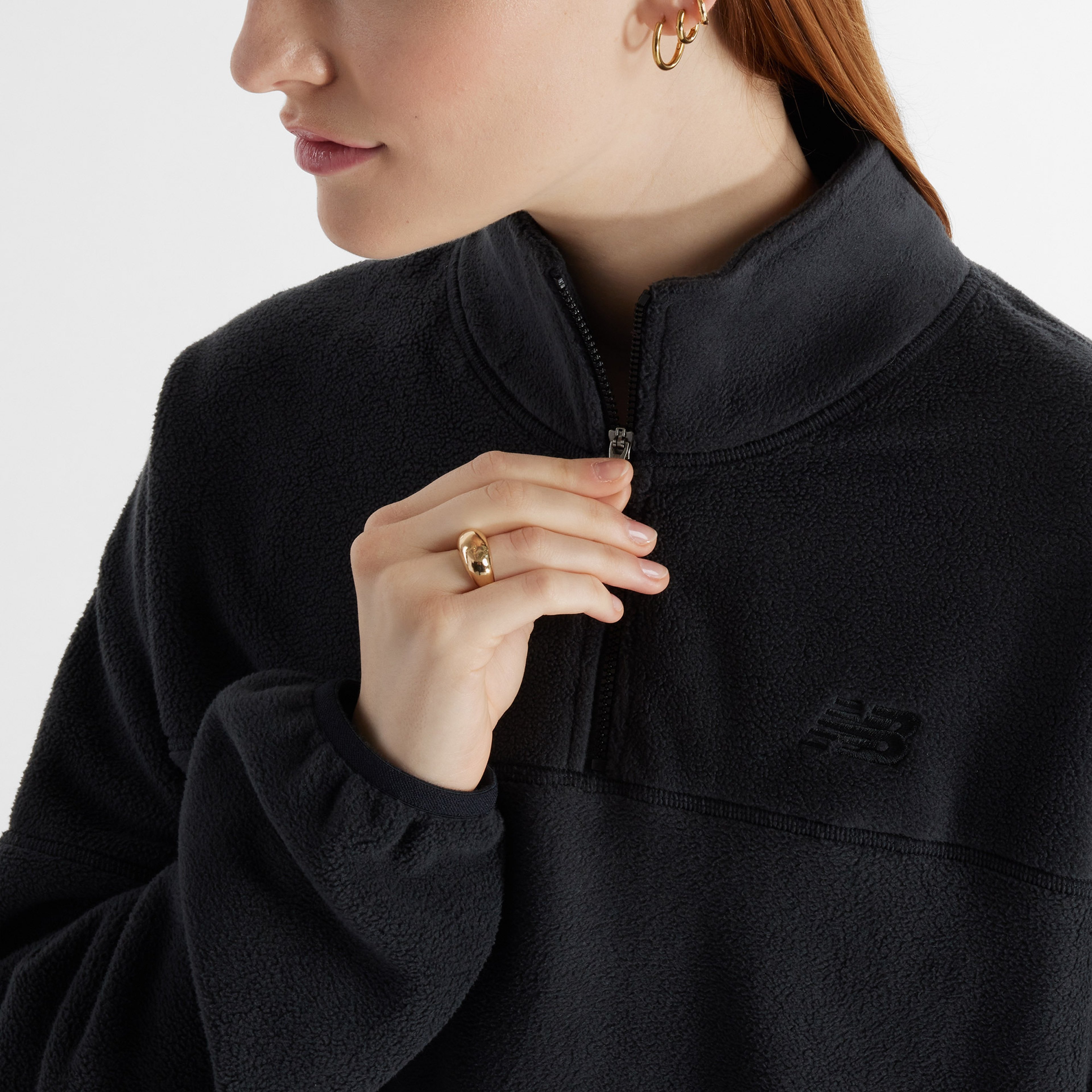 New Balance Polar Fleece Half Zip Kadın Siyah Sweatshirt