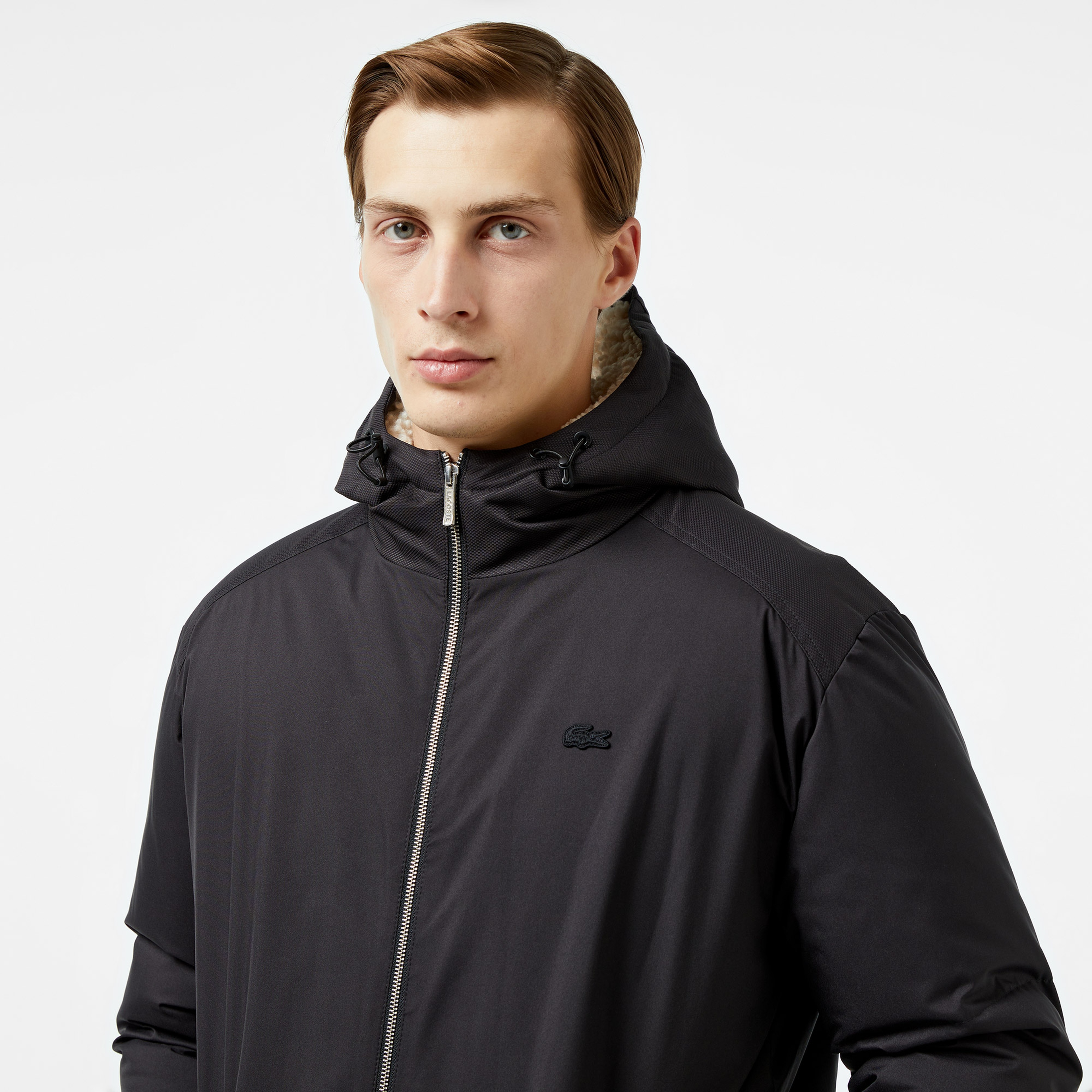Lacoste Kapüşonlu Erkek Siyah Mont