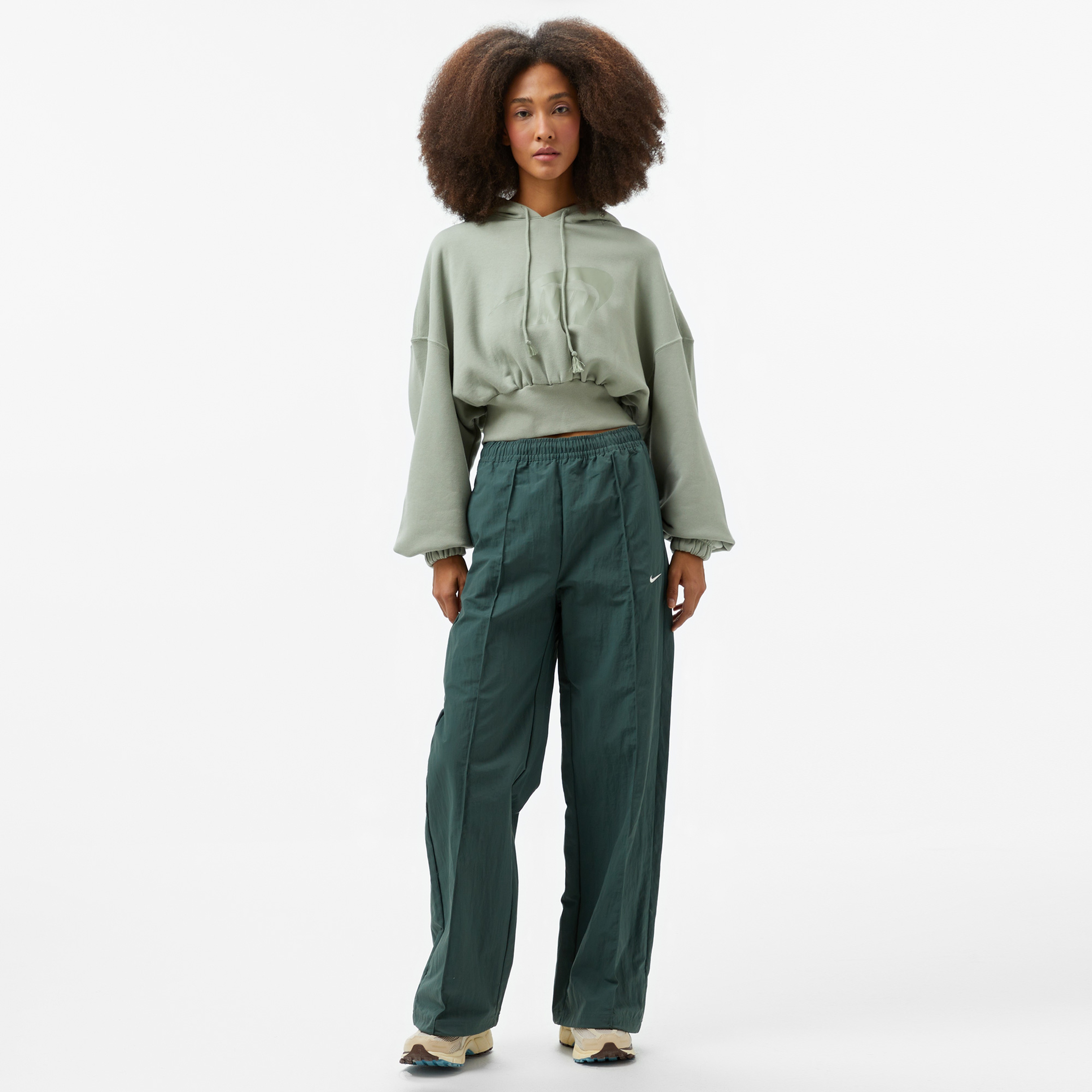 Nike Oversized Sportswear Fleece Cropped Kadın Yeşil Günlük Sweatshirt