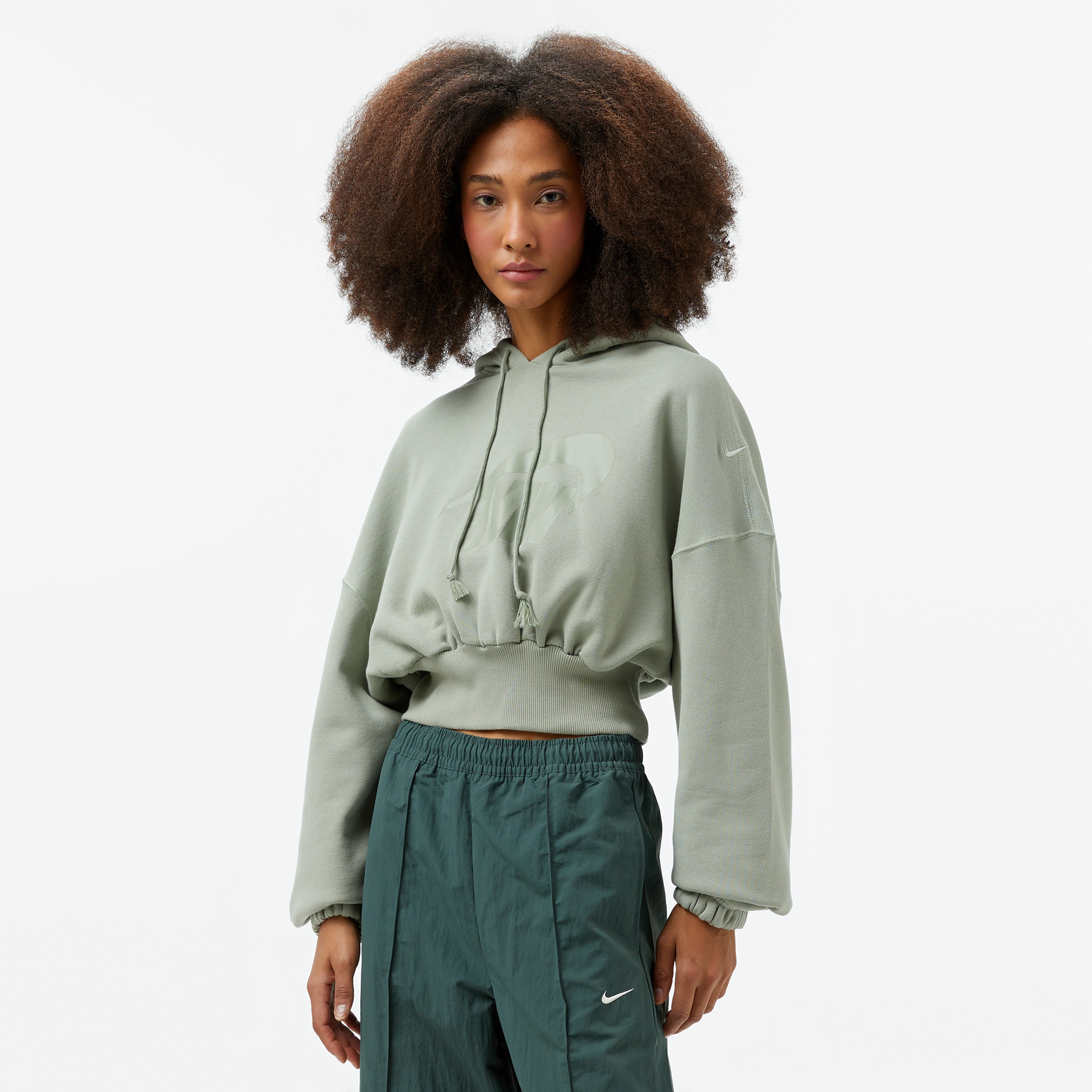 Nike Oversized Sportswear Fleece Cropped Kadın Yeşil Günlük Sweatshirt