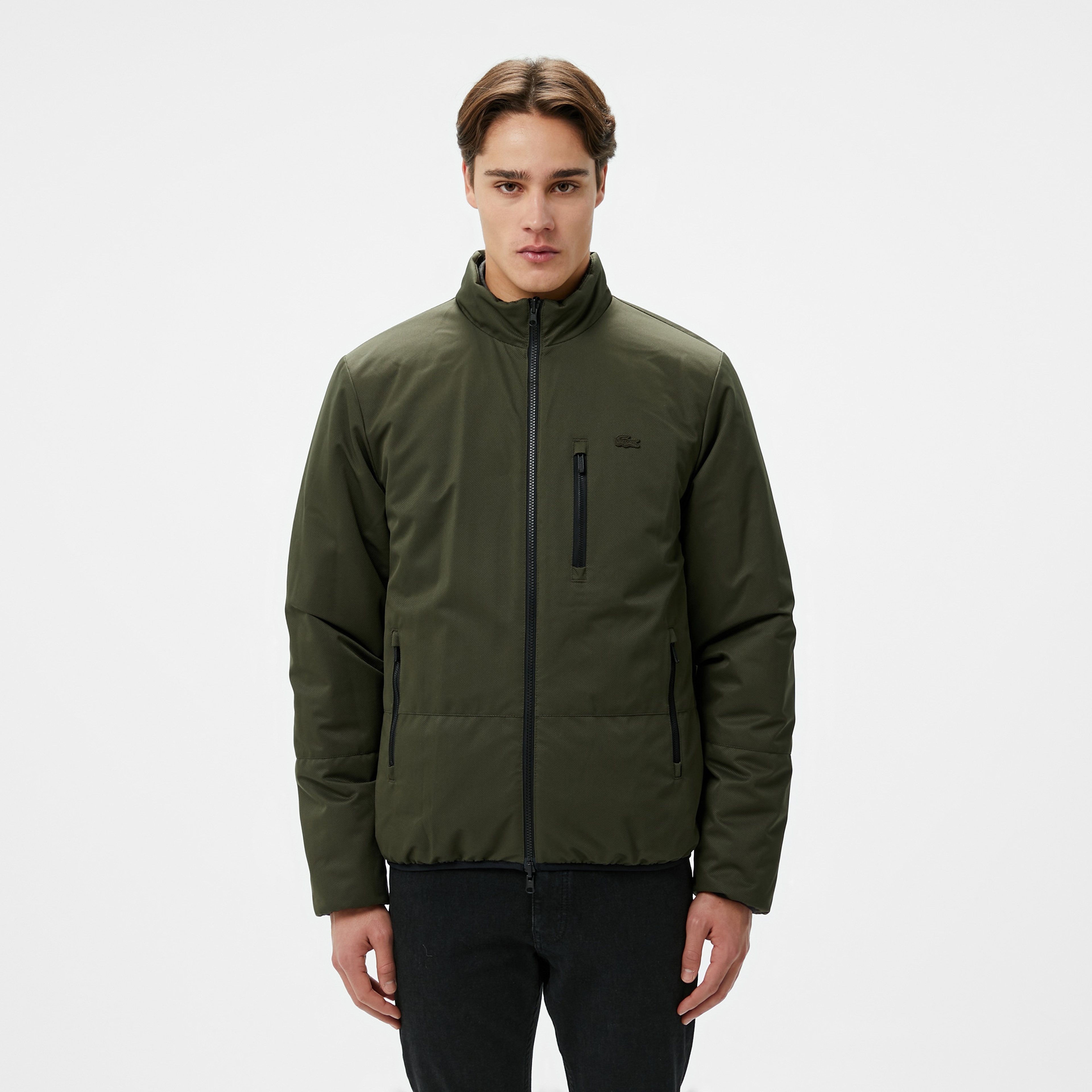 Erkek Dik Yaka Çift Taraflı Siyah Mont