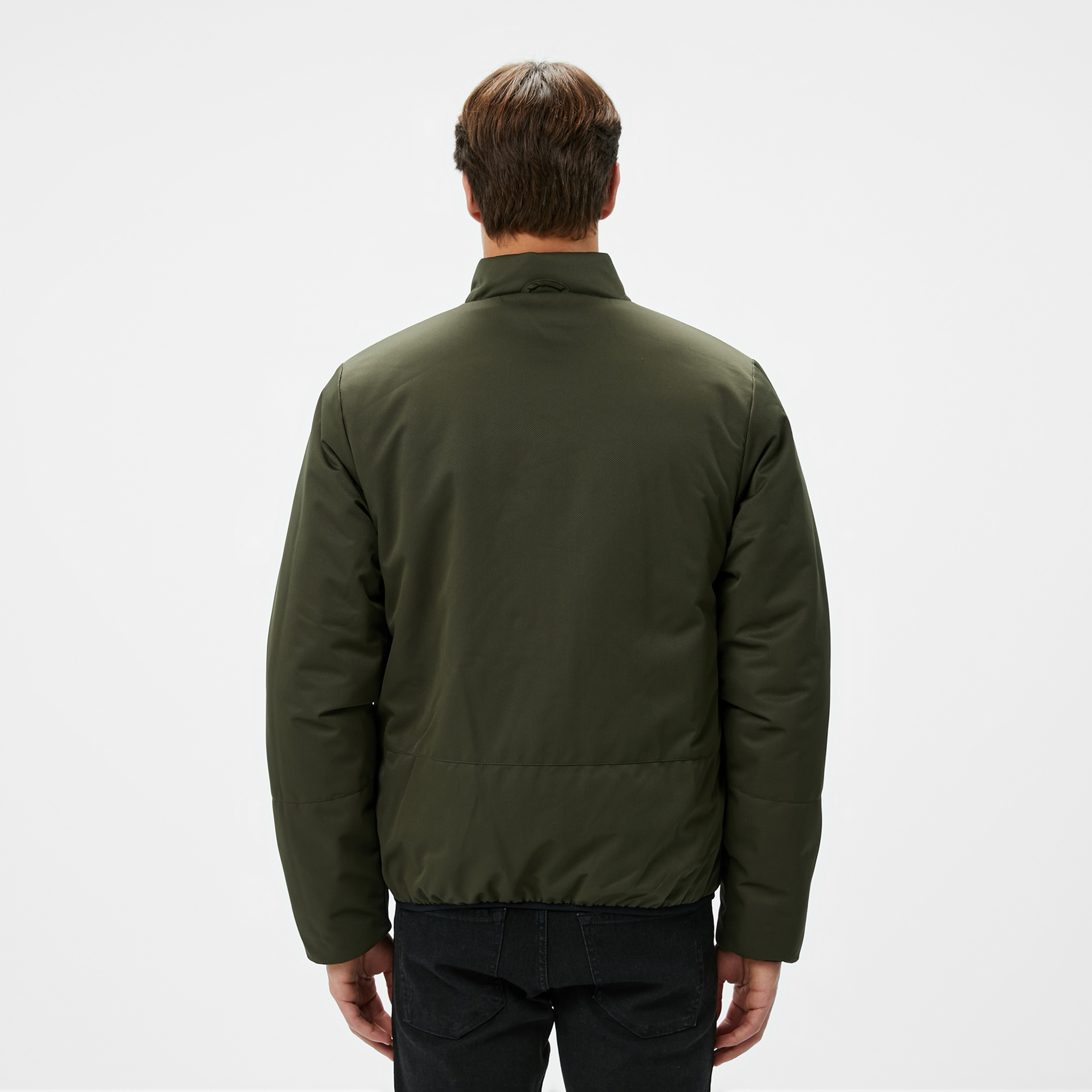 Erkek Dik Yaka Çift Taraflı Siyah Mont