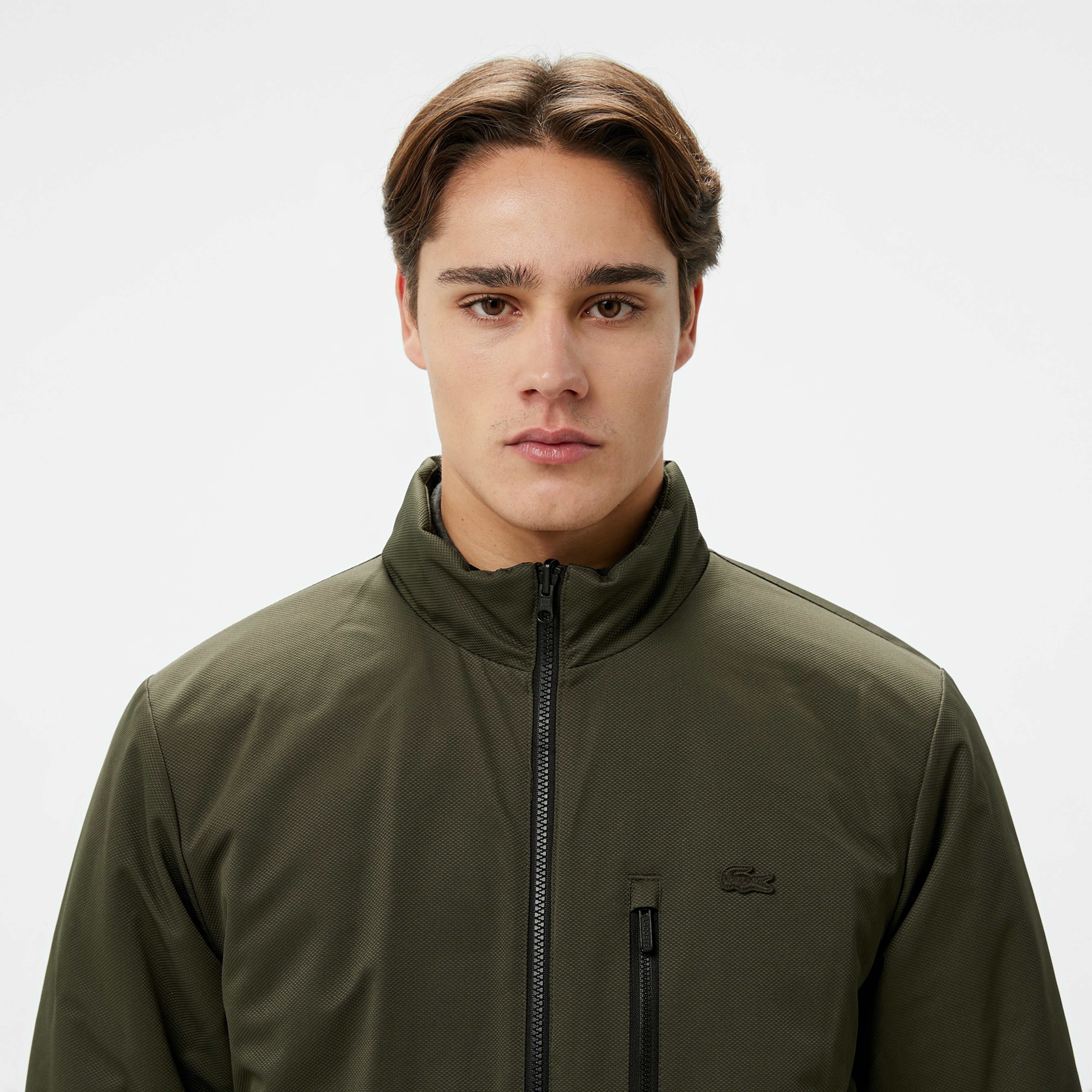 Erkek Dik Yaka Çift Taraflı Siyah Mont