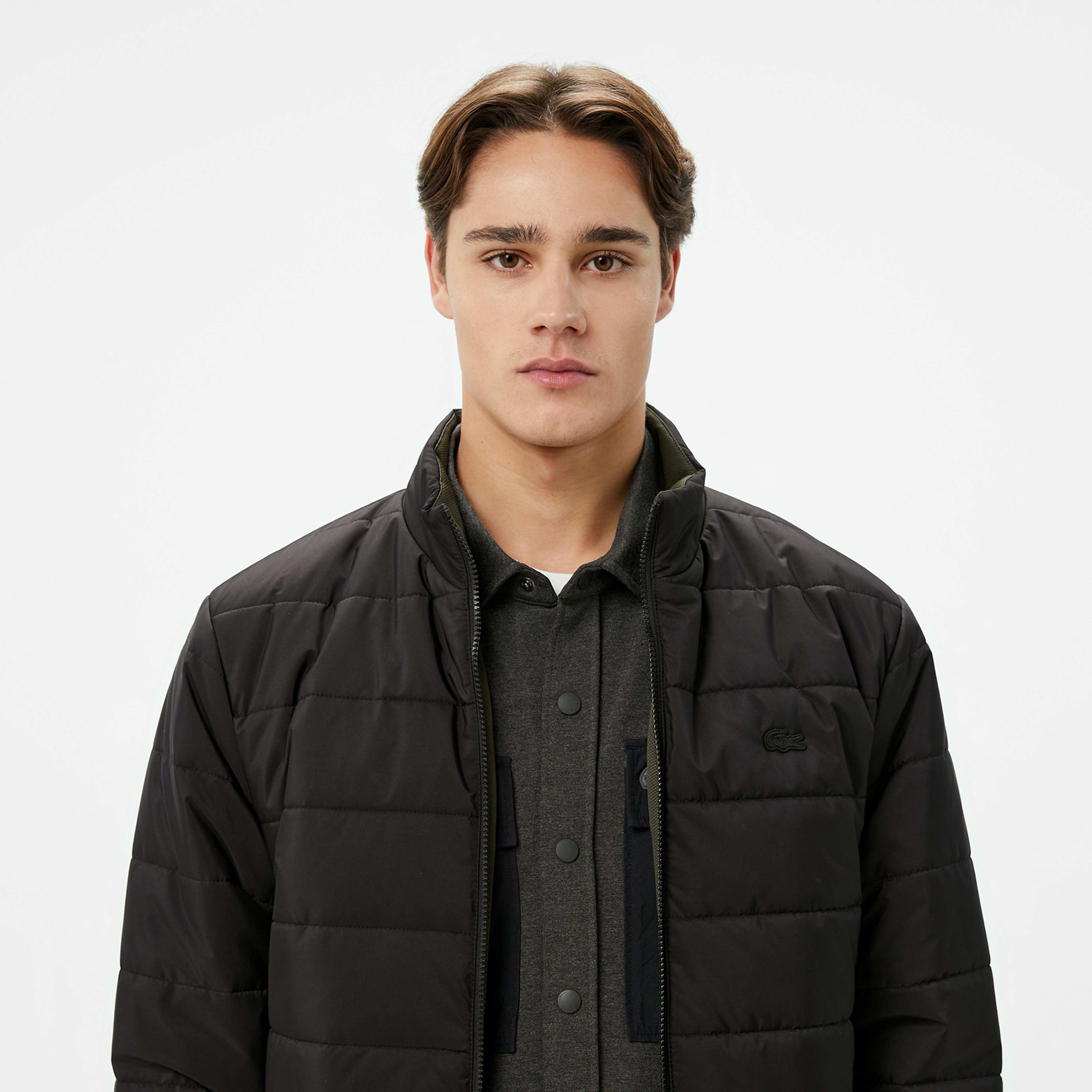 Erkek Dik Yaka Çift Taraflı Siyah Mont