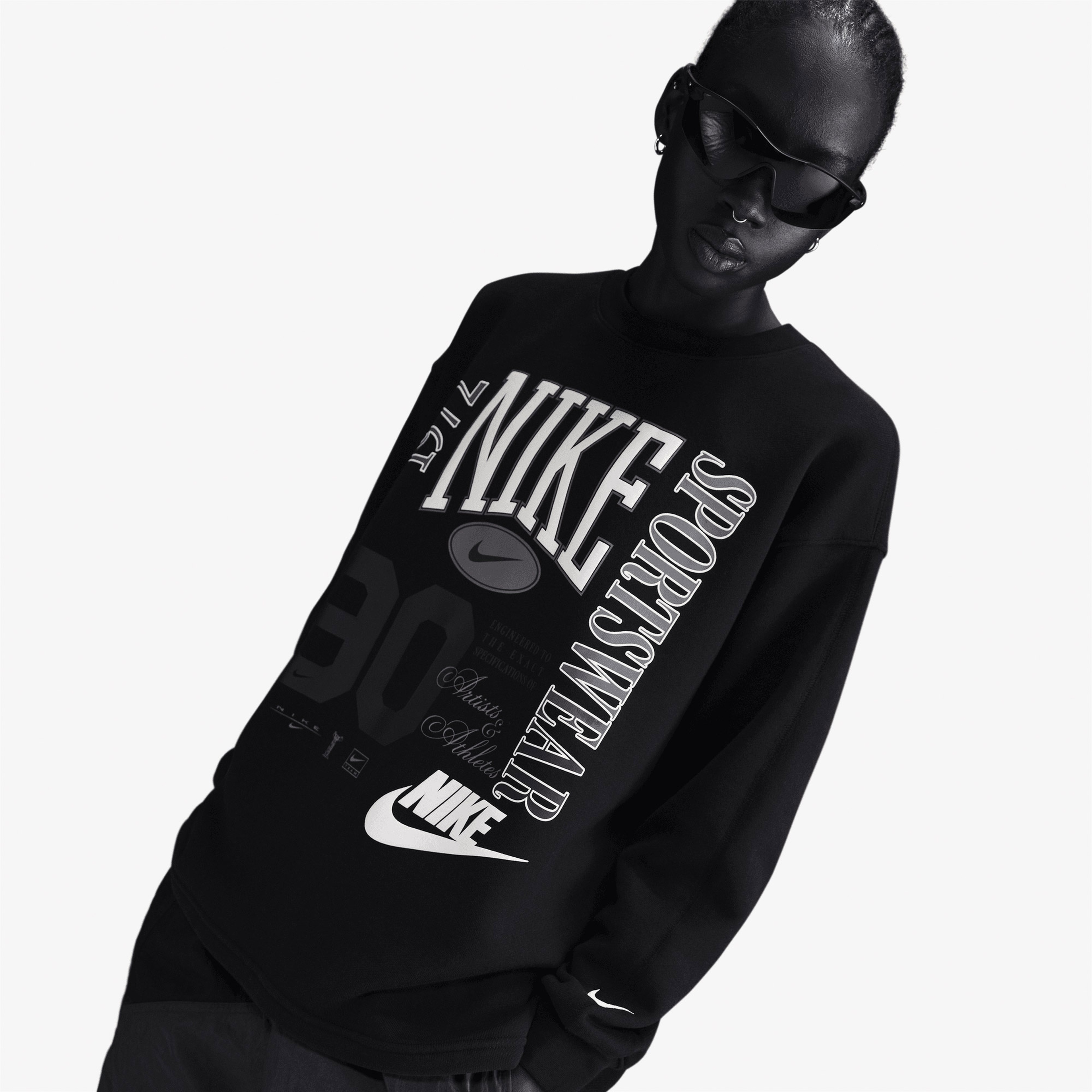 Nike Sportswear Street Fleece Crew Kadın Siyah Sweatshirt