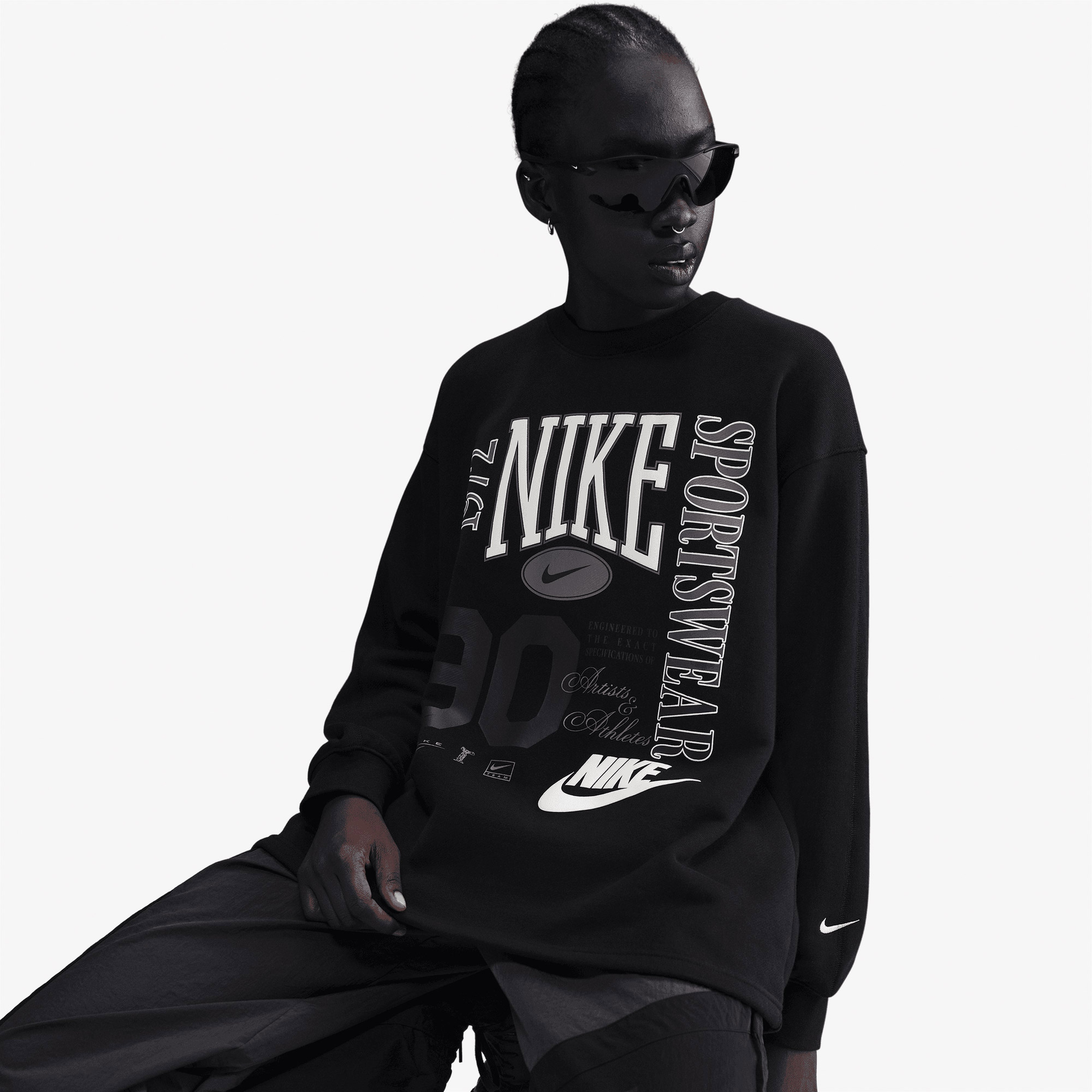 Nike Sportswear Street Fleece Crew Kadın Siyah Sweatshirt