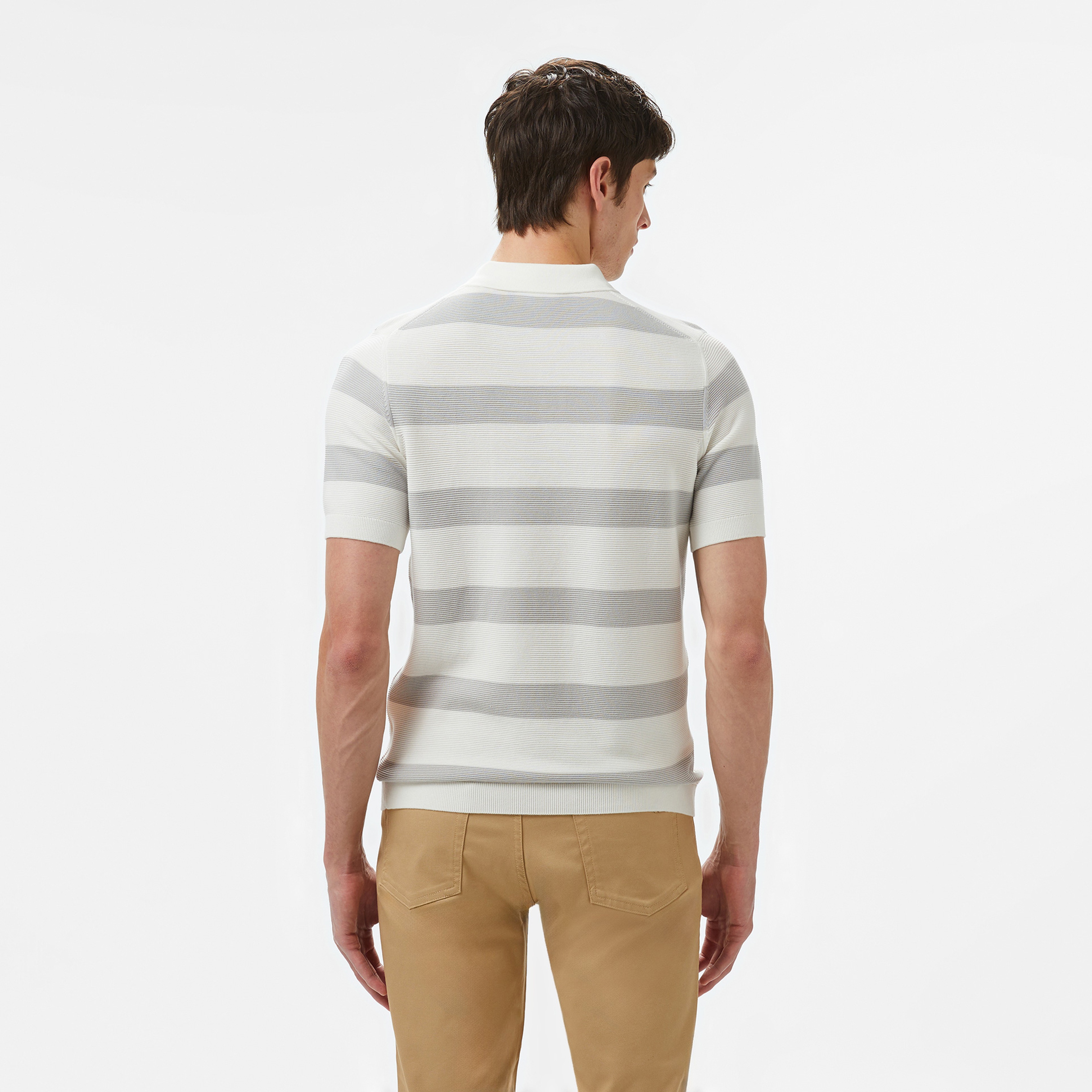 Erkek Polo Yaka Çizgili Gri Triko