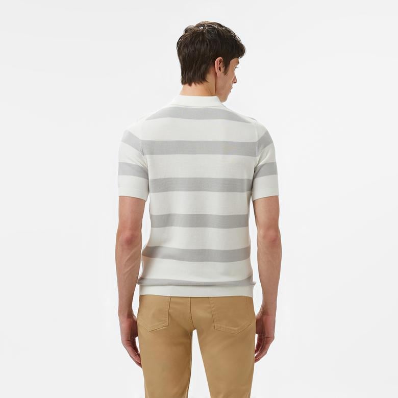 Erkek Polo Yaka Çizgili Gri Triko