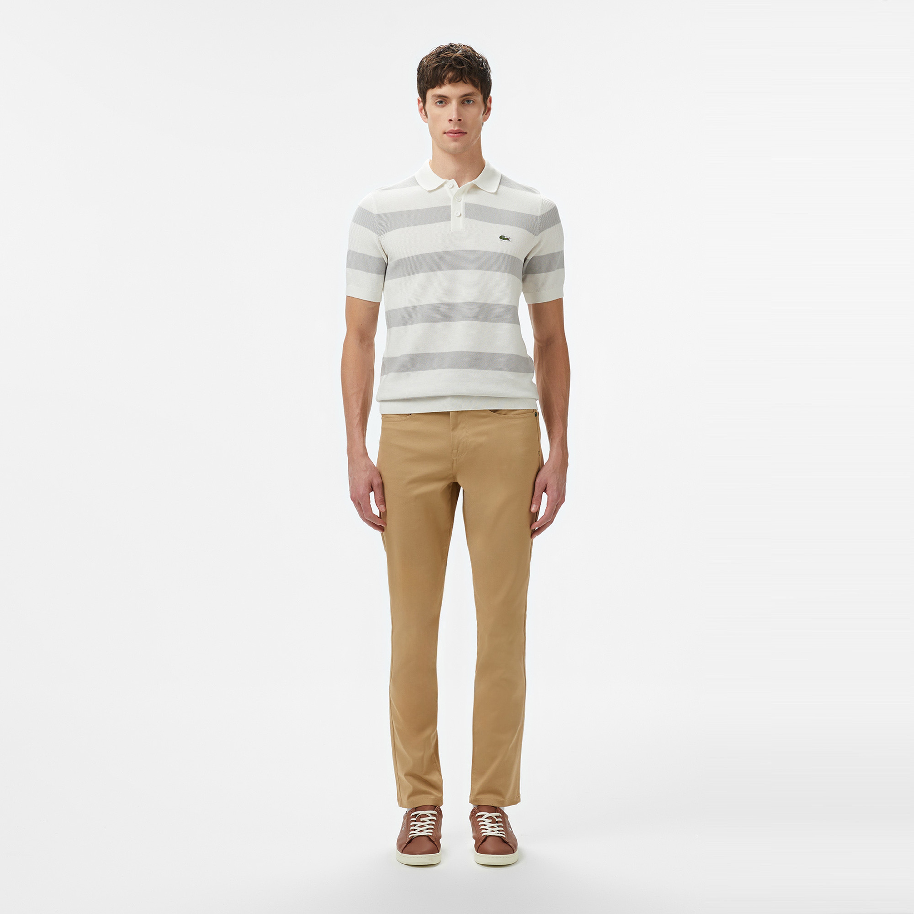 Erkek Polo Yaka Çizgili Gri Triko