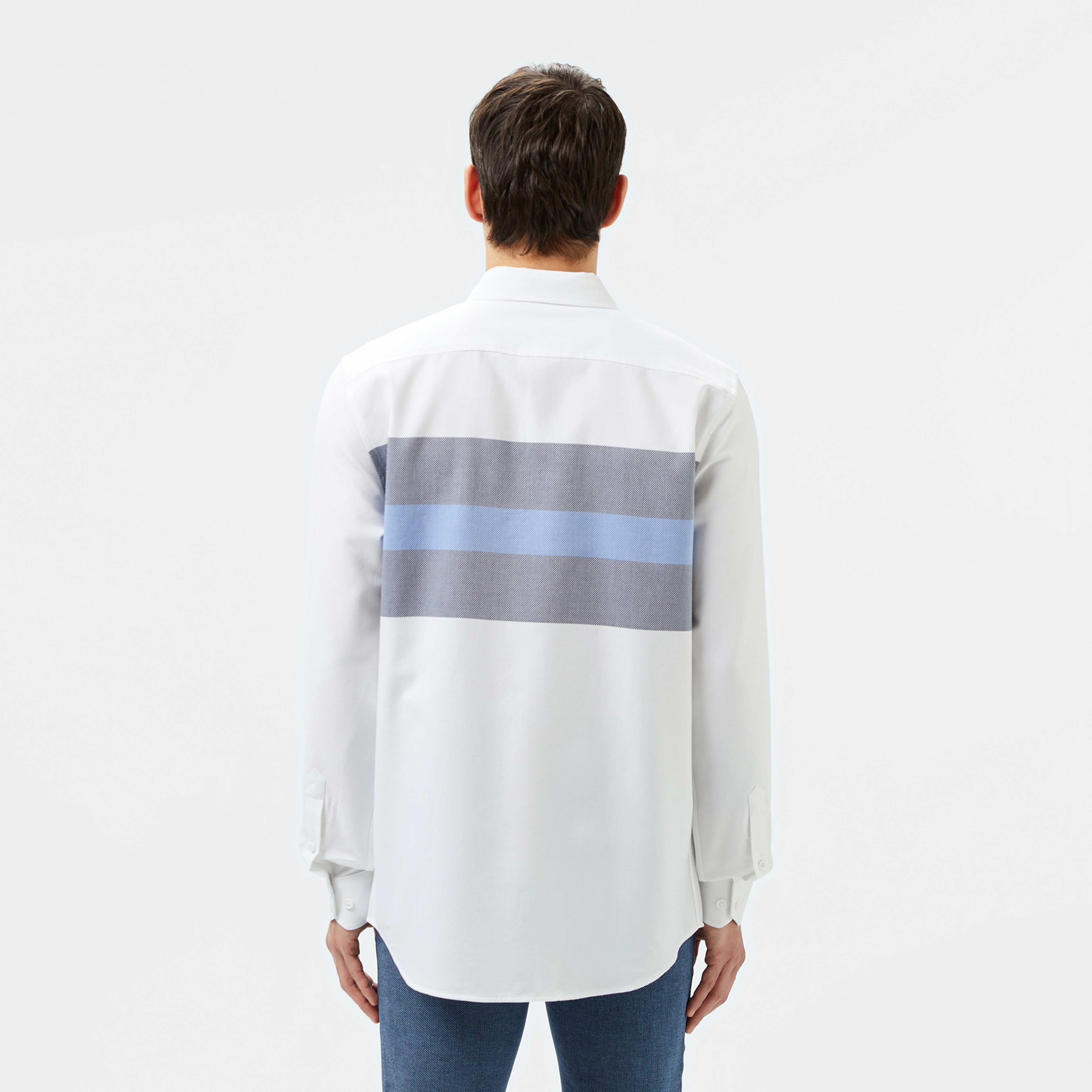 Erkek Slim Fit Renk Bloklu Beyaz Gömlek