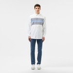 Erkek Slim Fit Renk Bloklu Beyaz Gömlek