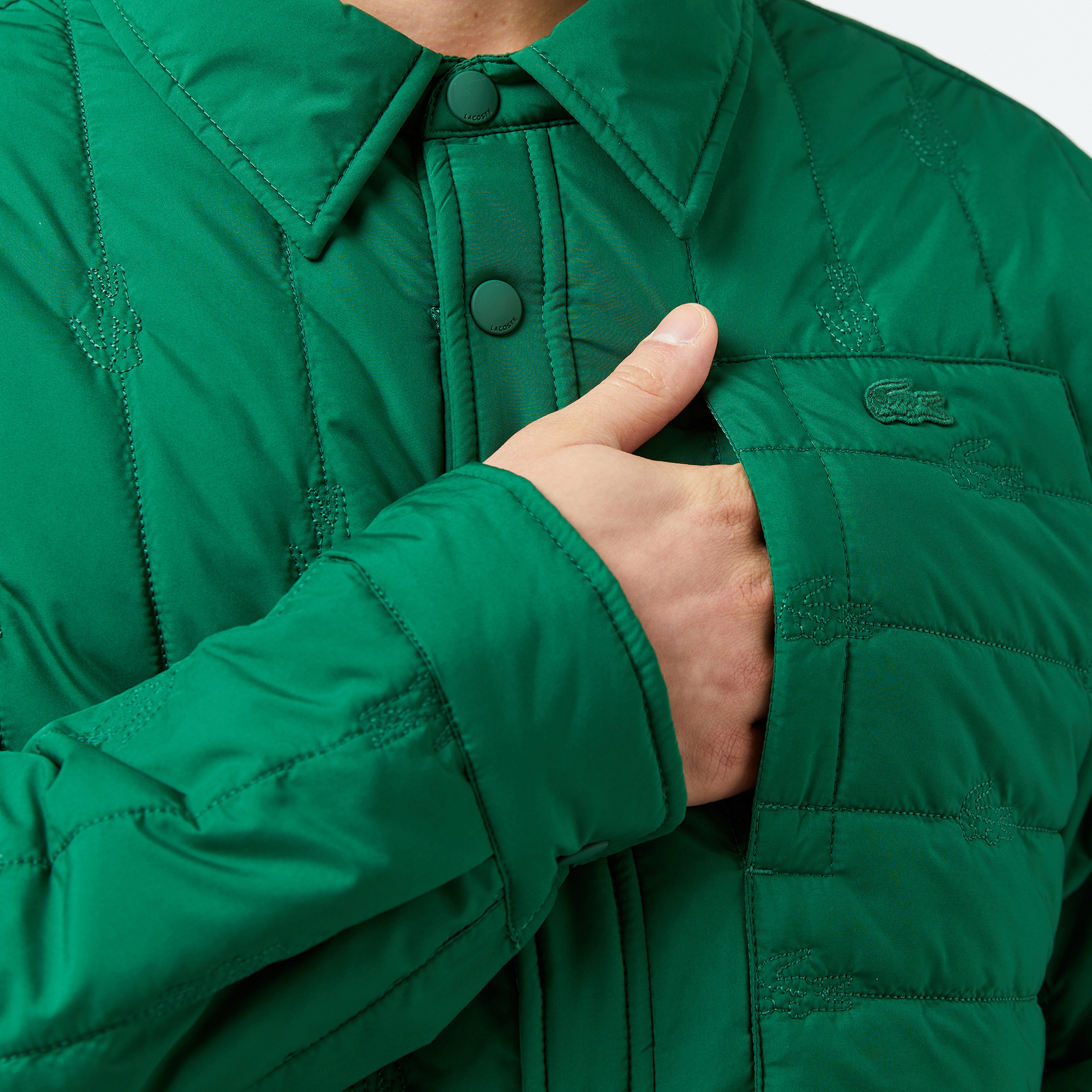 Erkek Relaxed Fit Gömlek Yaka Desenli Yeşil Ceket