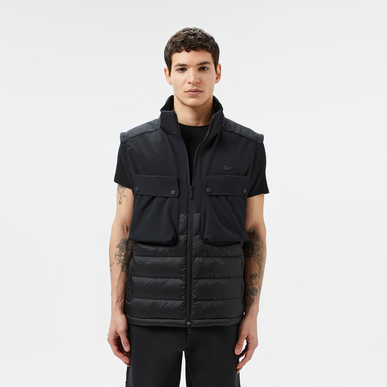 Erkek Regular Fit Kapüşonlu Baskılı Siyah Mont