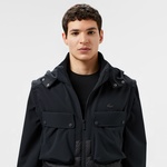 Erkek Regular Fit Kapüşonlu Baskılı Siyah Mont