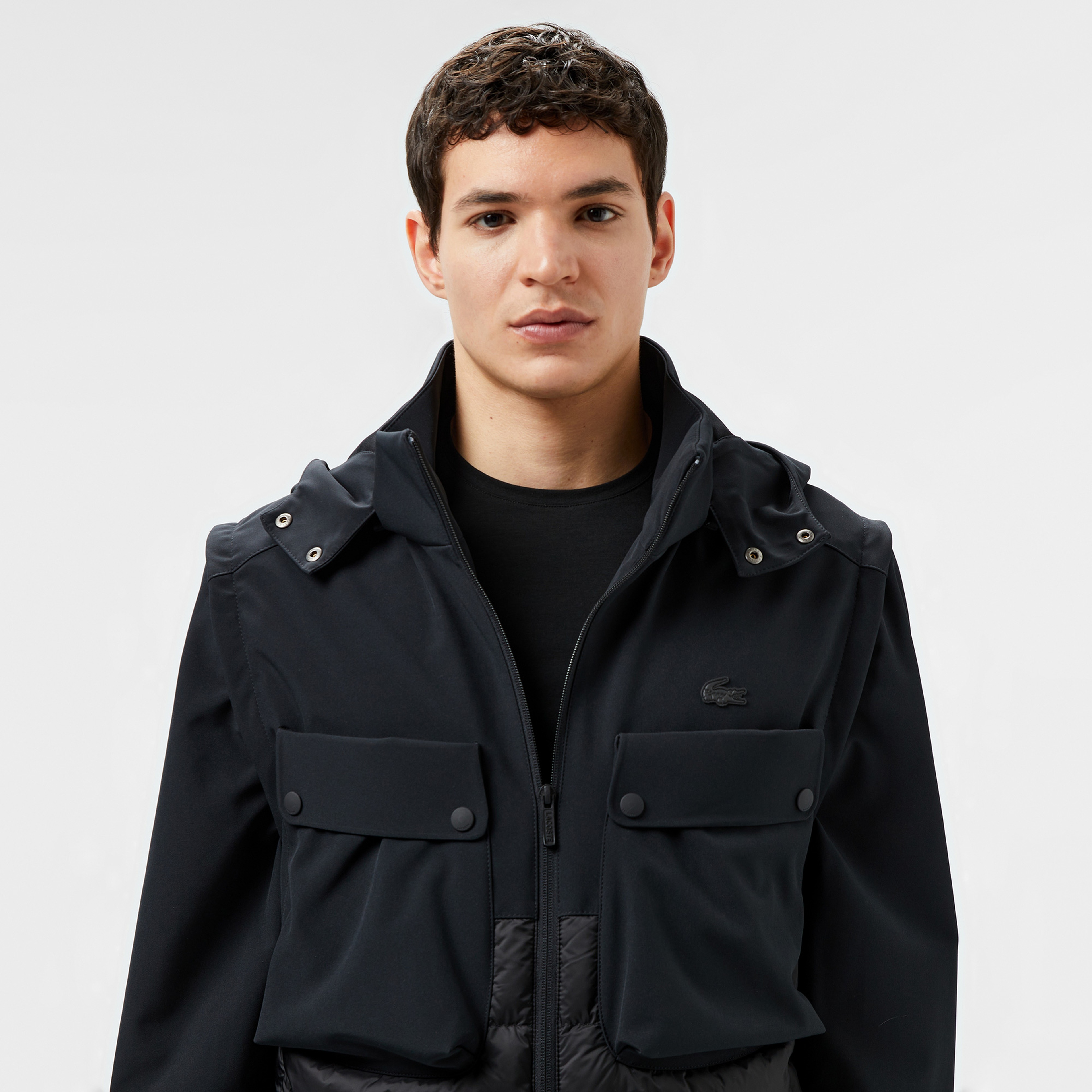 Erkek Regular Fit Kapüşonlu Baskılı Siyah Mont