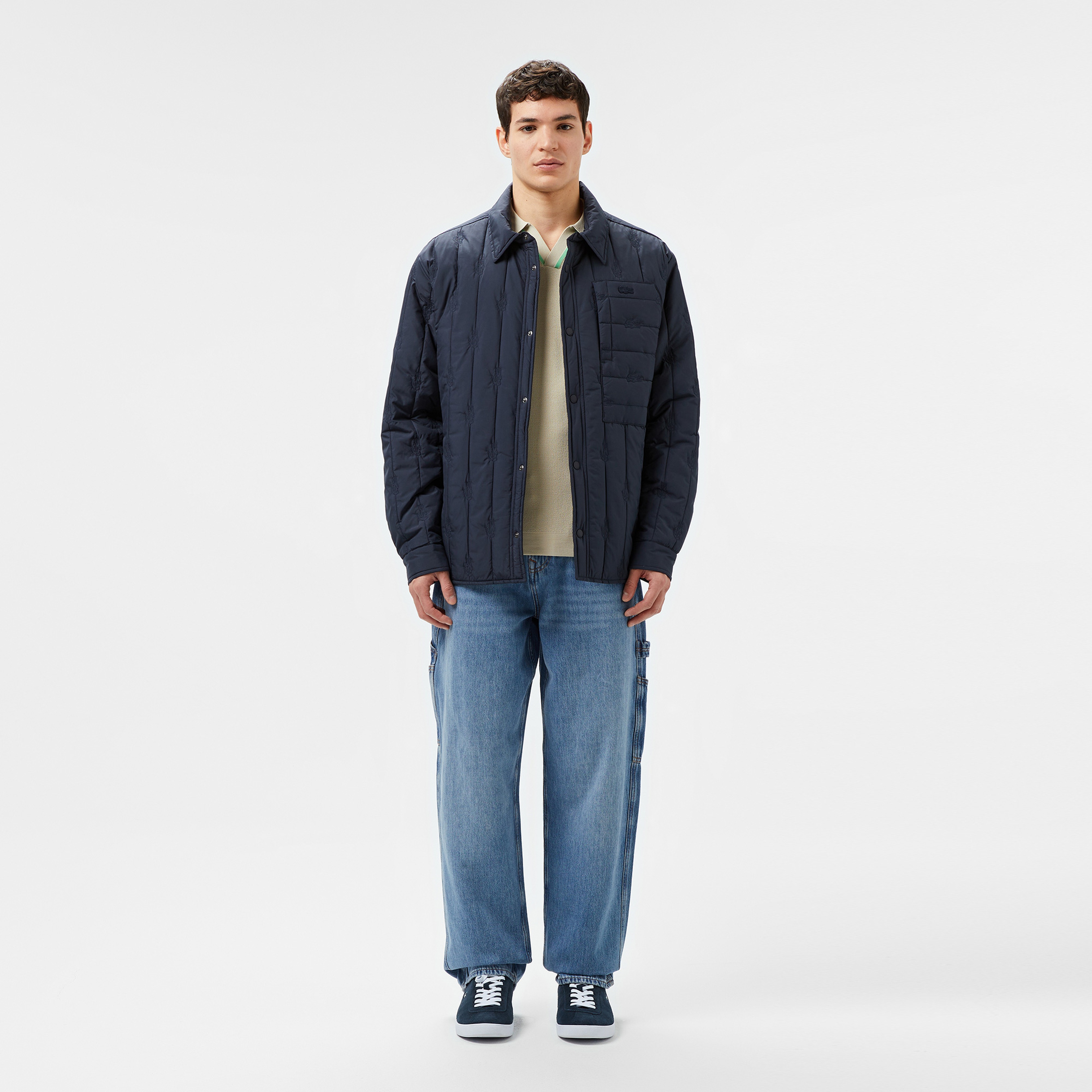 Erkek Relaxed Fit Gömlek Yaka Desenli Lacivert Ceket