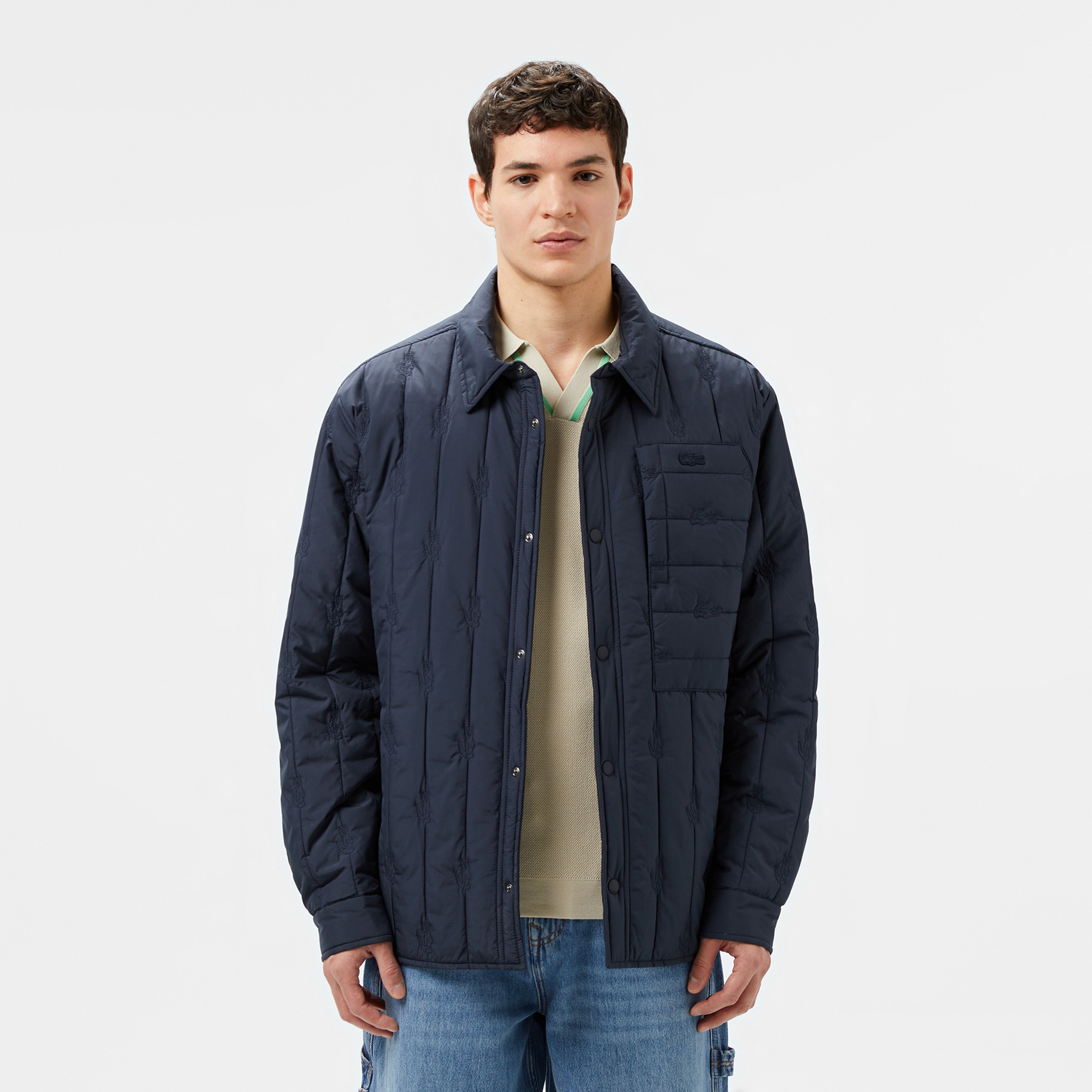 Erkek Relaxed Fit Gömlek Yaka Desenli Lacivert Ceket