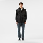 Erkek Regular Fit Kapüşonlu Baskılı Siyah Yağmurluk