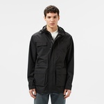 Erkek Regular Fit Kapüşonlu Baskılı Siyah Yağmurluk