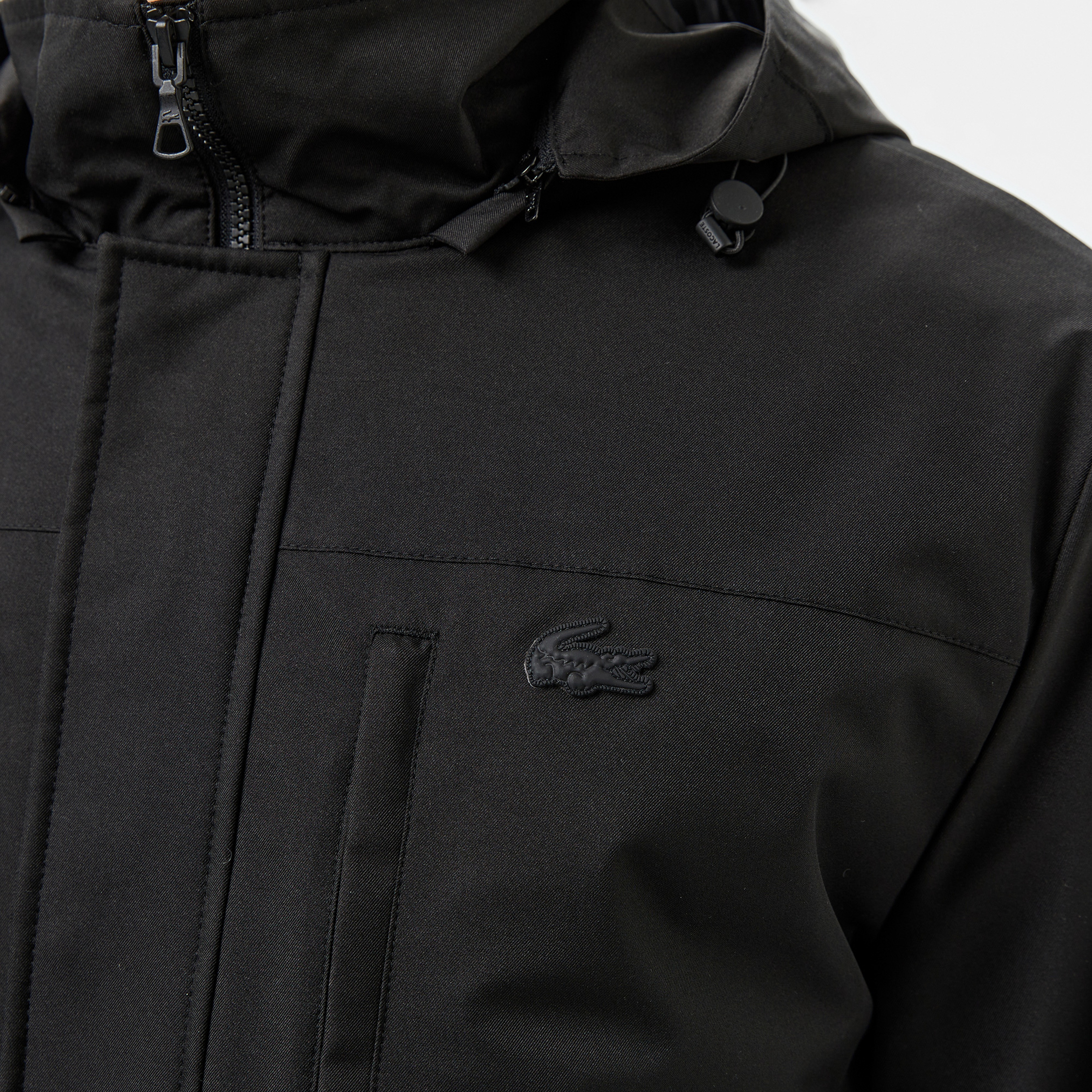 Erkek Regular Fit Kapüşonlu Baskılı Siyah Yağmurluk