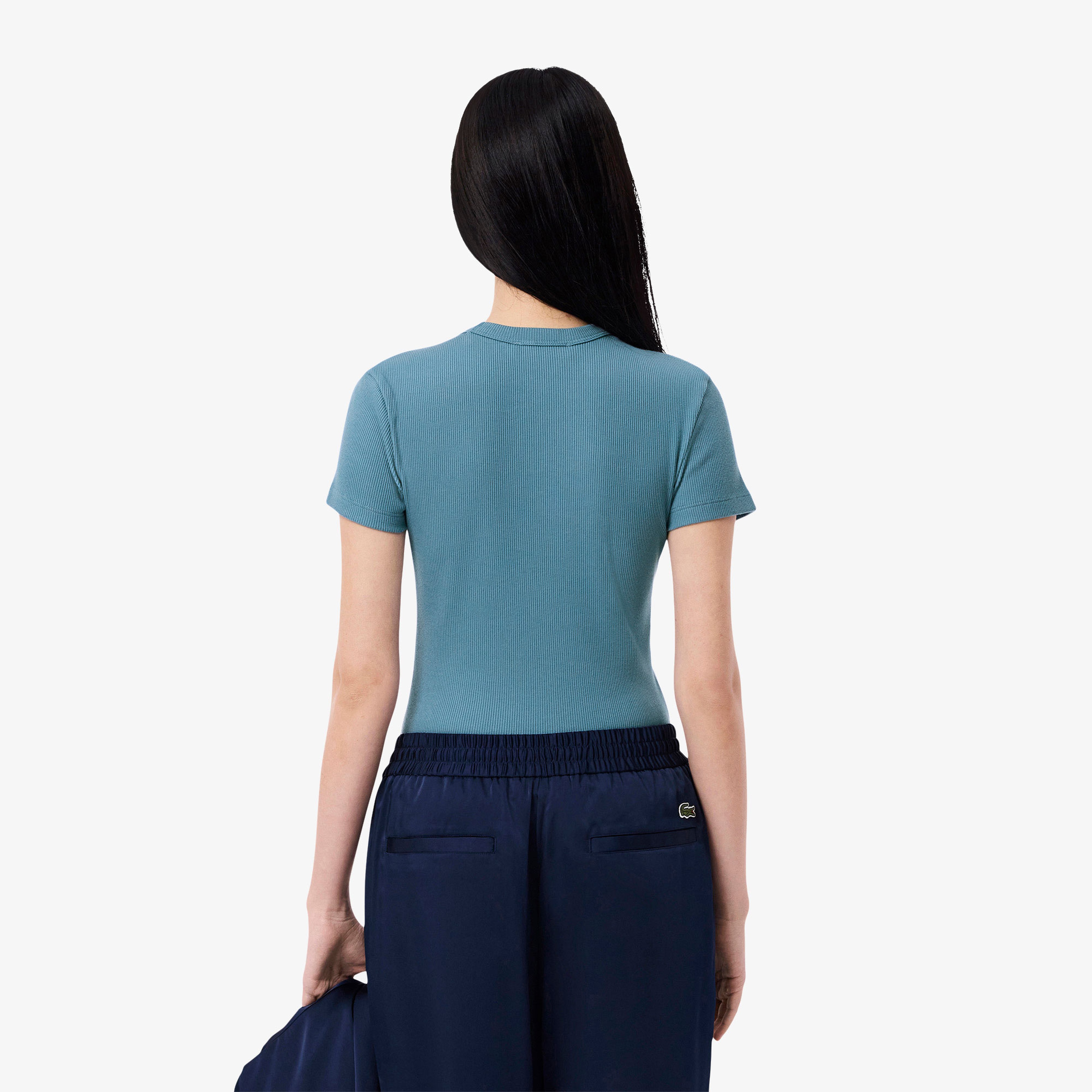 Kadın Slim Fit Bisiklet Yaka Mavi T-Shirt