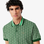 Erkek Classic Fit Monogram Yeşil Polo