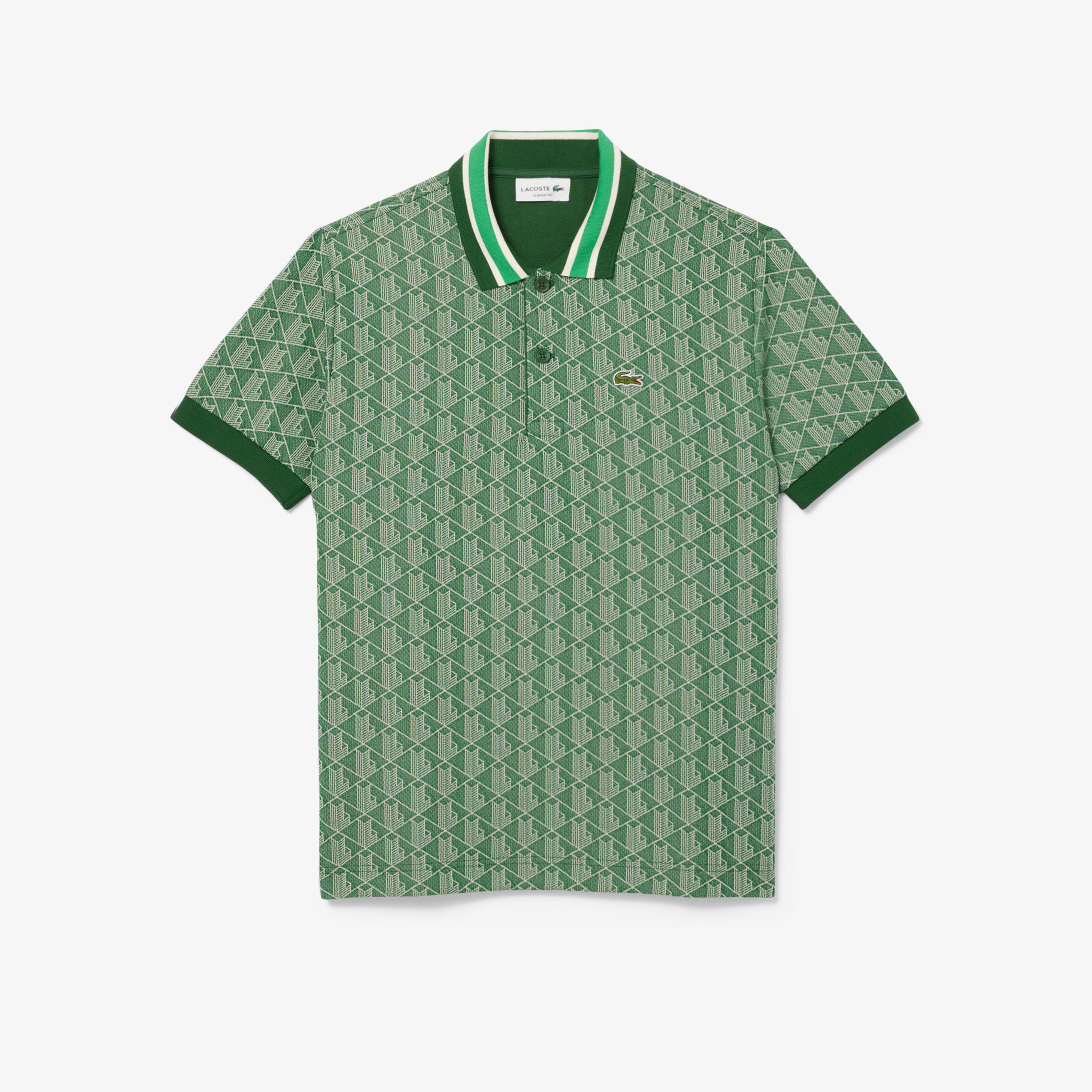 Erkek Classic Fit Monogram Yeşil Polo