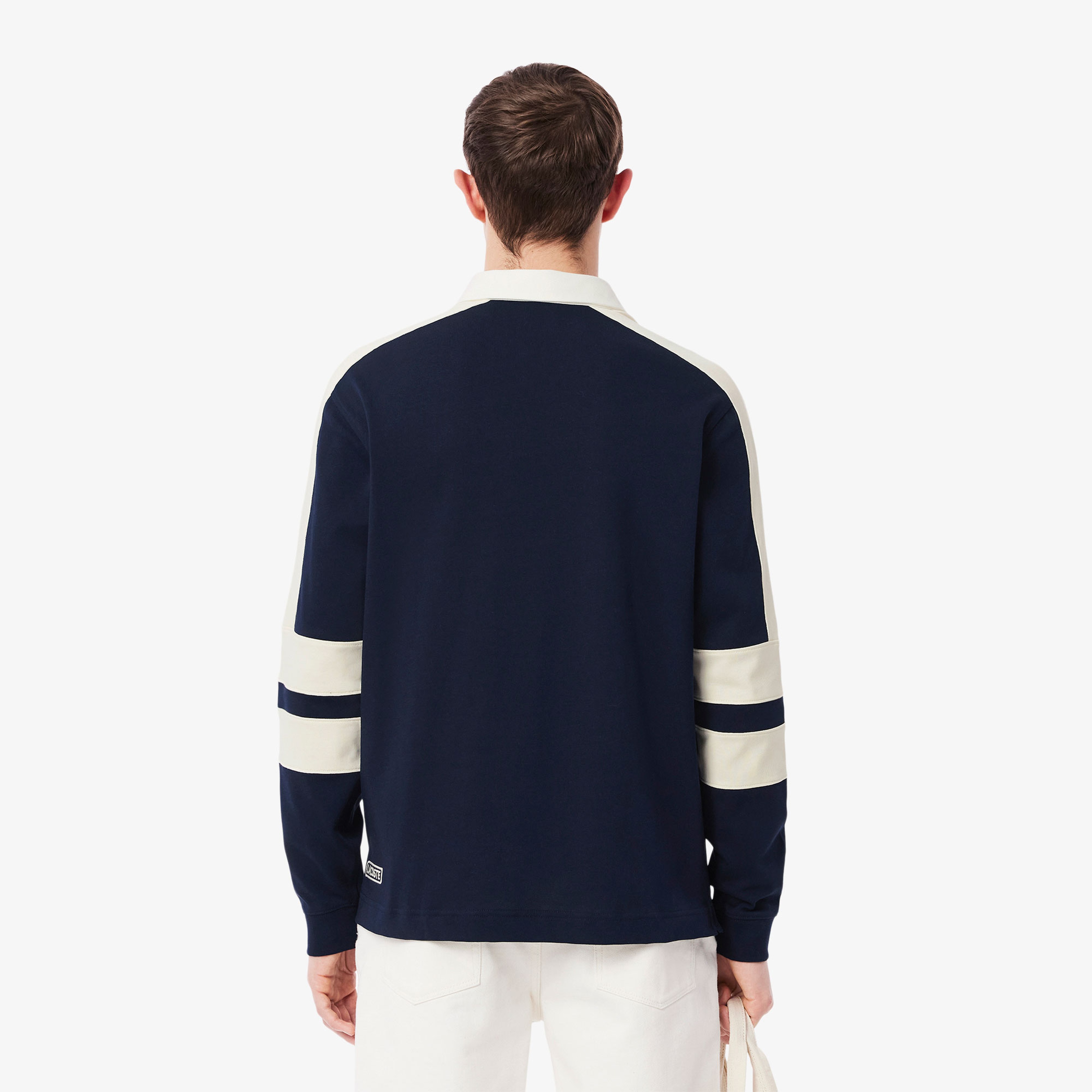 Erkek Classic Fit Uzun Kollu Polo Yaka Renk Bloklu Lacivert Rugby Polo