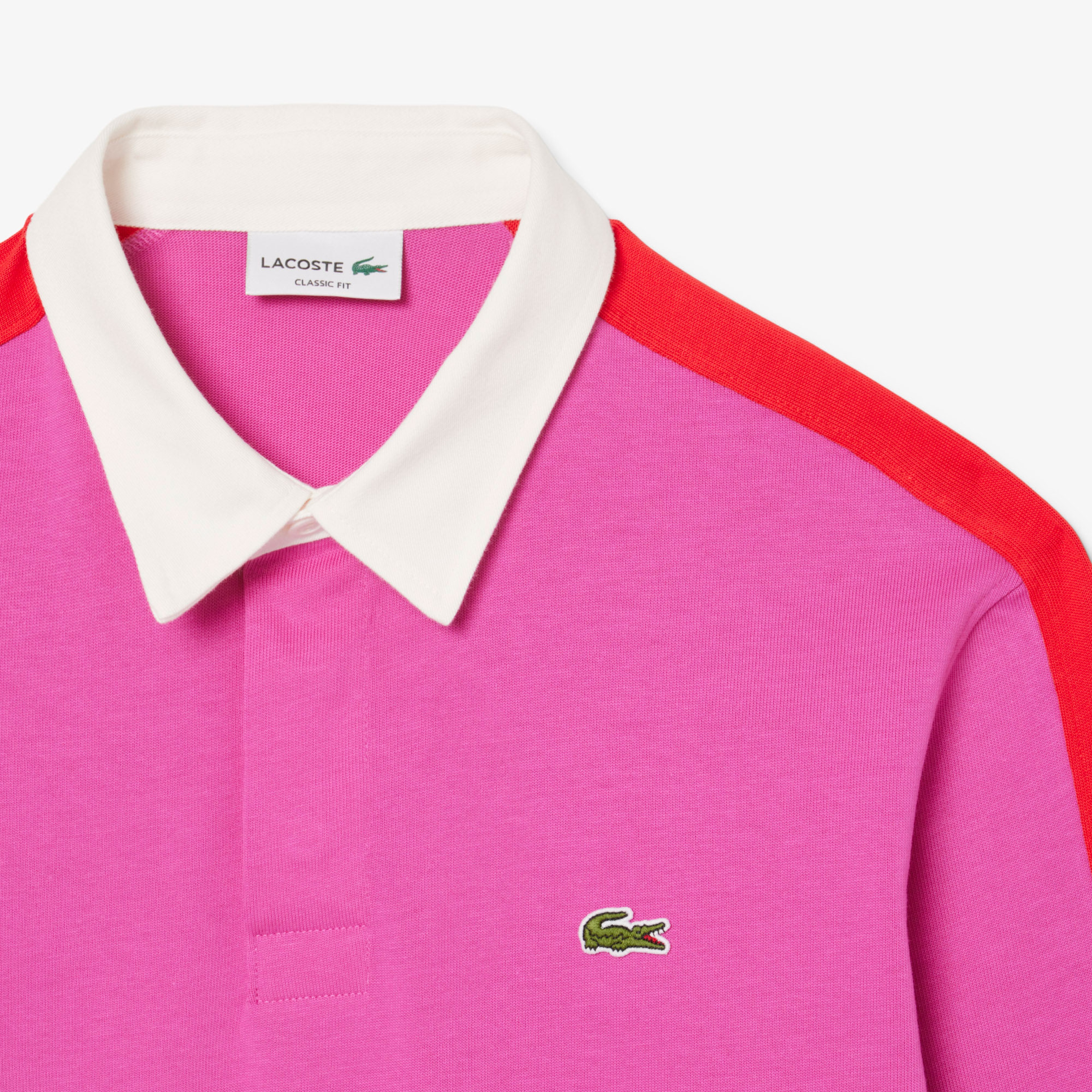 Erkek Classic Fit Uzun Kollu Polo Yaka Renk Bloklu Pembe Rugby Polo