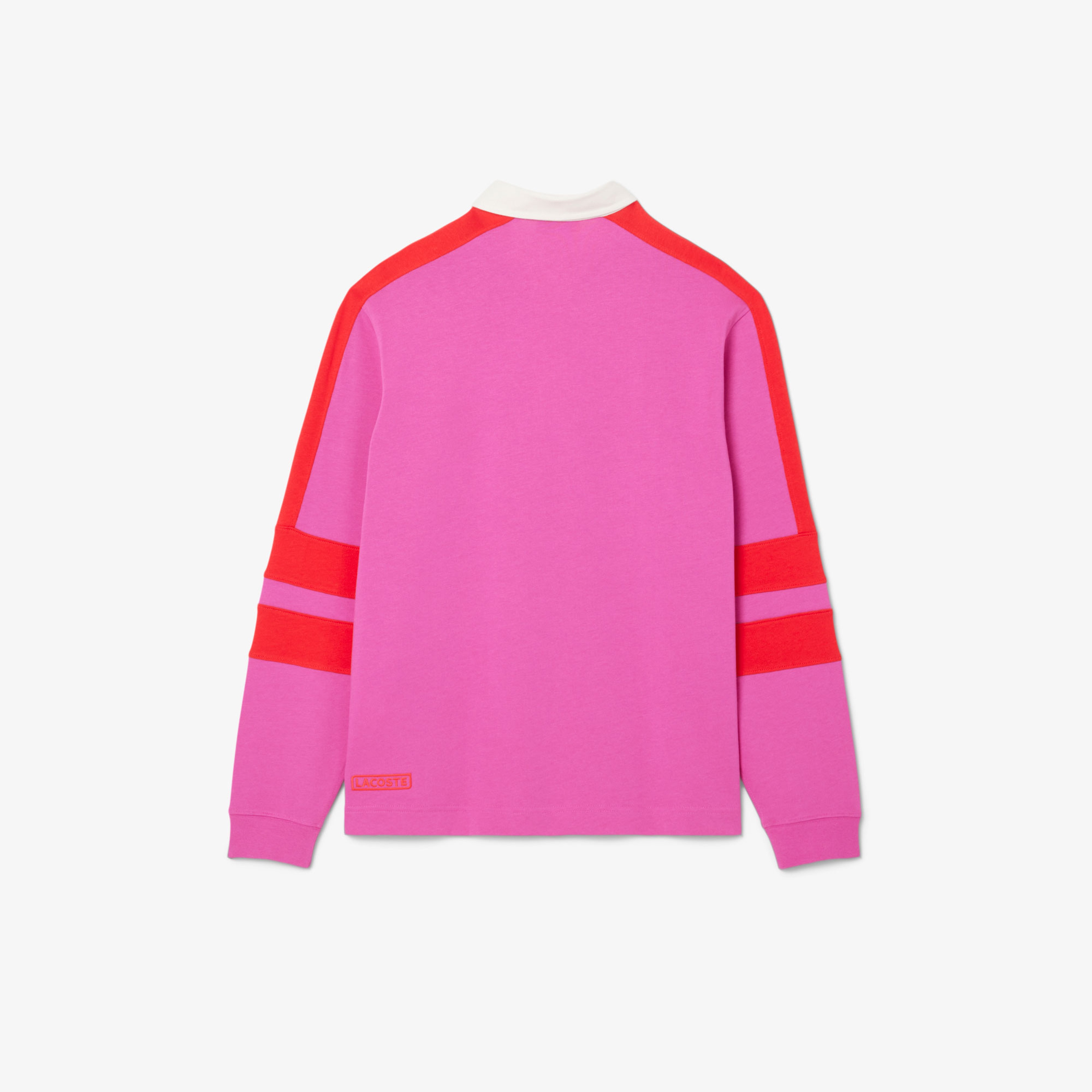 Erkek Classic Fit Uzun Kollu Polo Yaka Renk Bloklu Pembe Rugby Polo