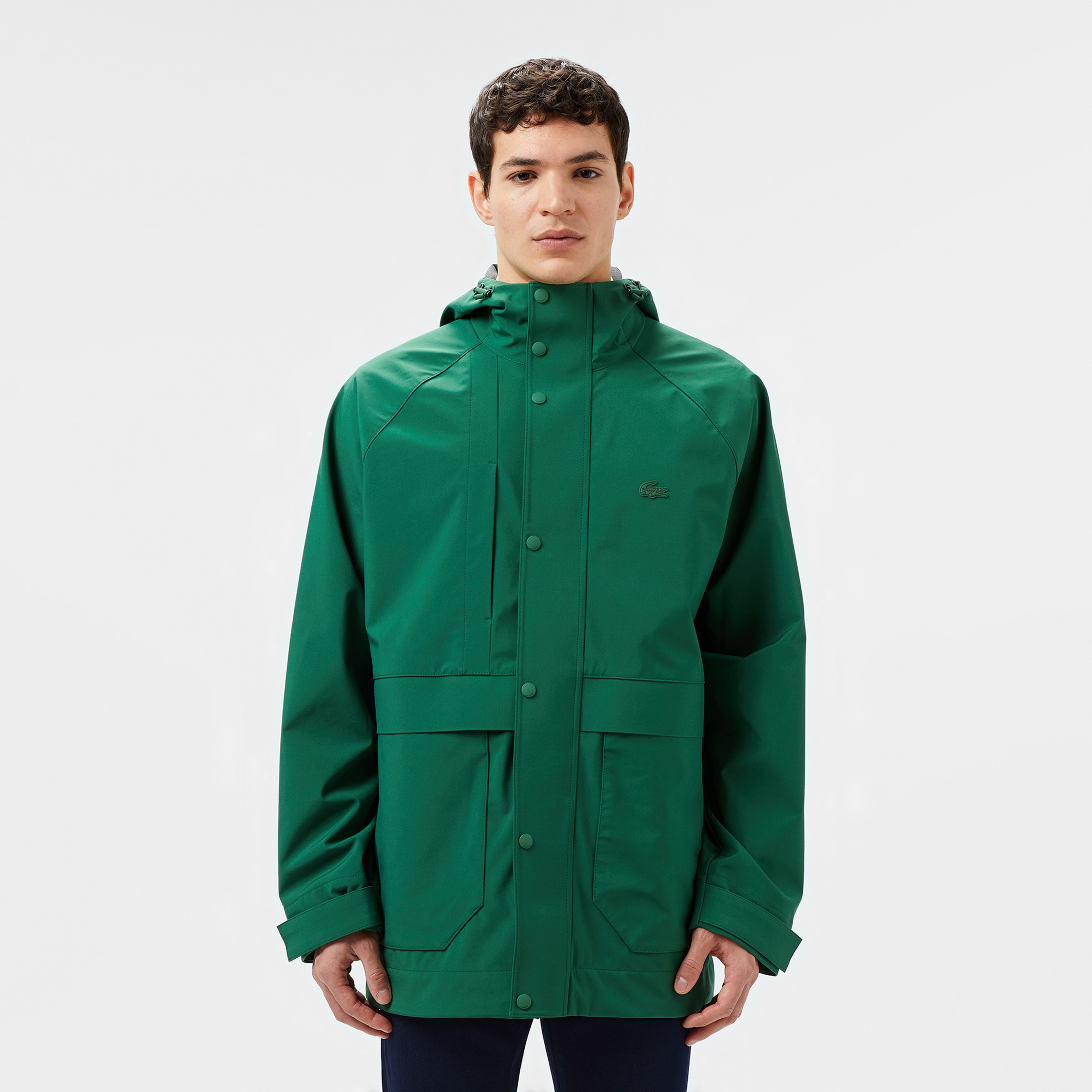 Erkek Regular Fit Kapüşonlu Yeşil Yağmurluk