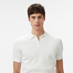 Erkek Kısa Kollu Yarım Fermuarlı Beyaz Triko