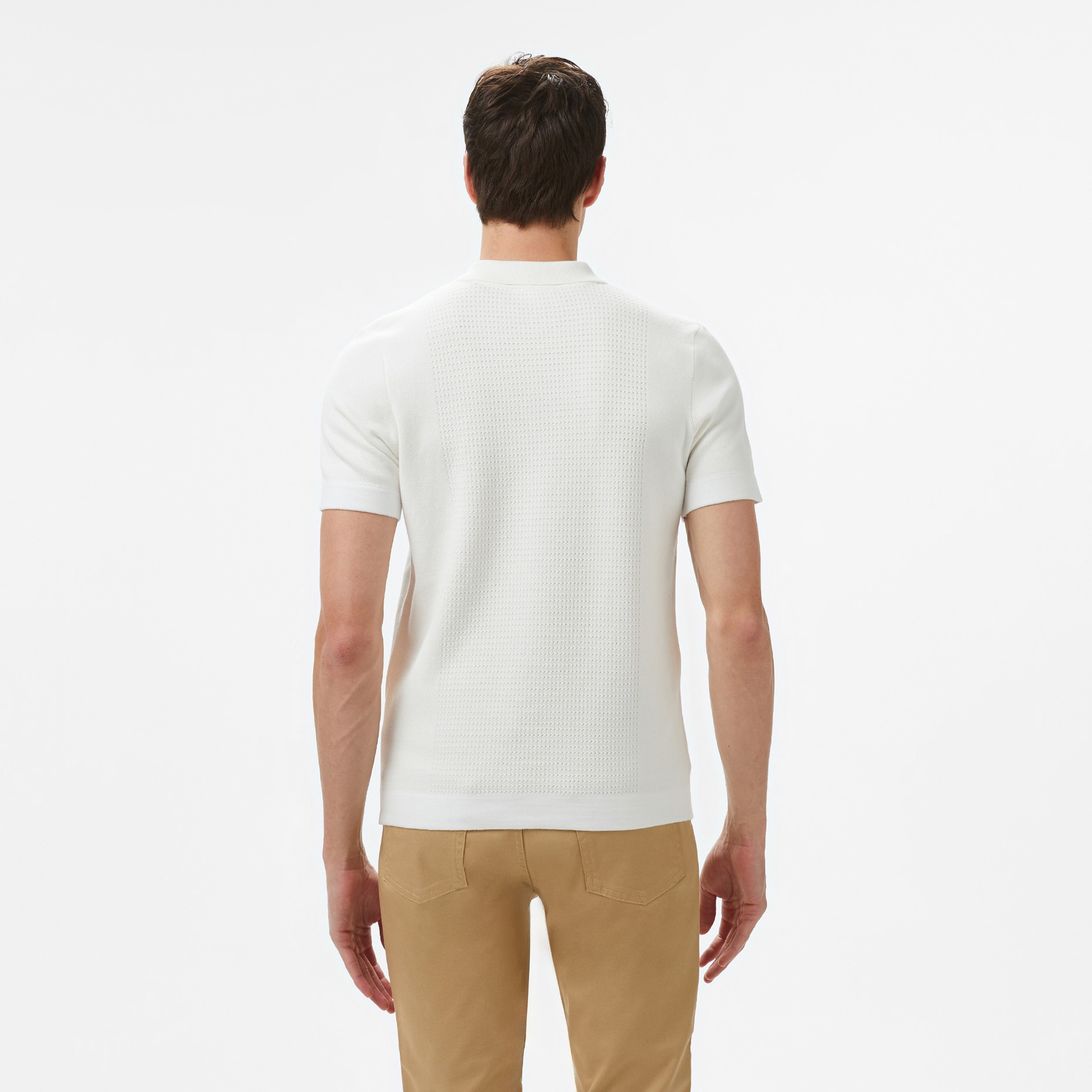 Erkek Kısa Kollu Yarım Fermuarlı Beyaz Triko