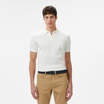 Erkek Kısa Kollu Yarım Fermuarlı Beyaz Triko