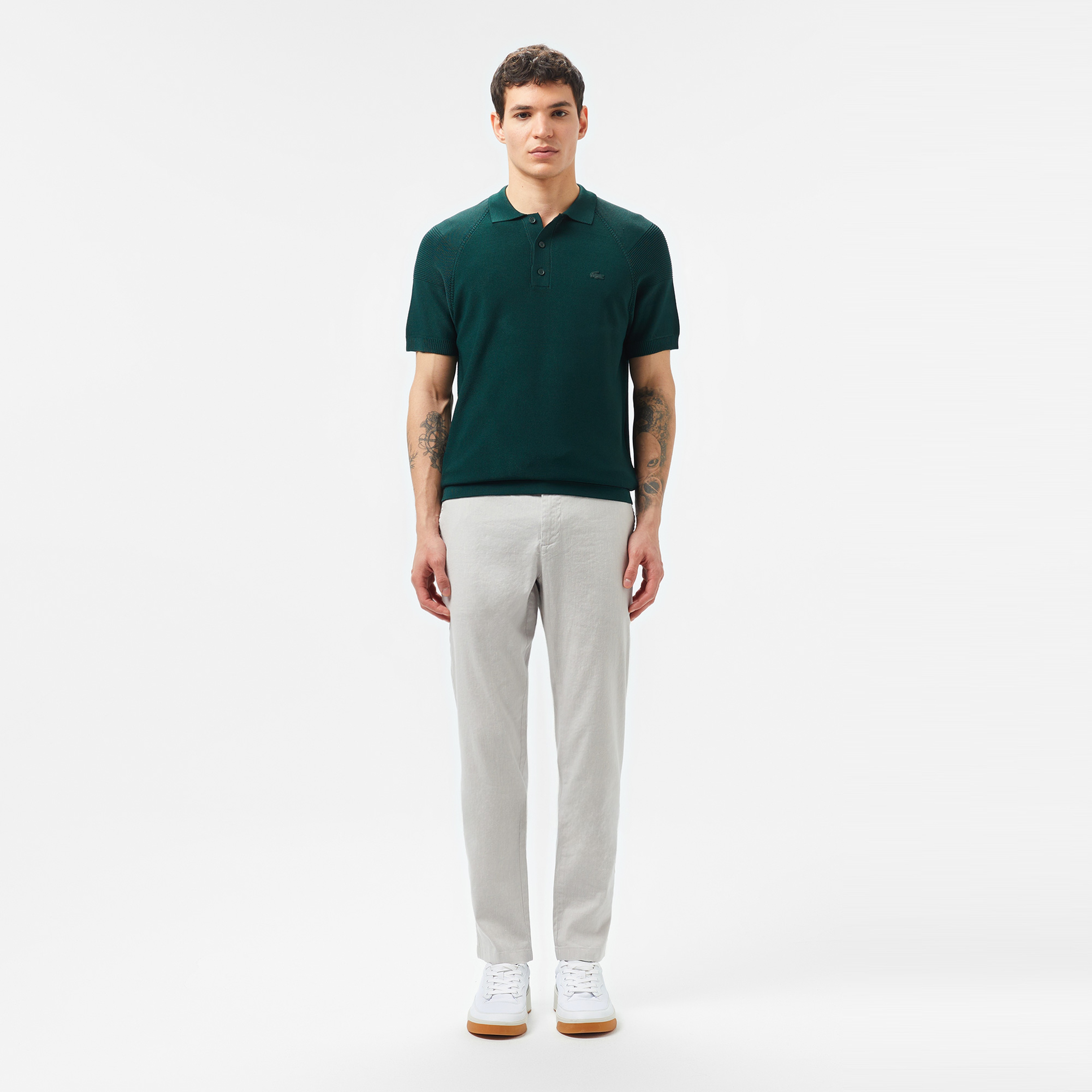 Erkek Regular Fit Kısa Kollu Polo Yaka Koyu Yeşil Triko