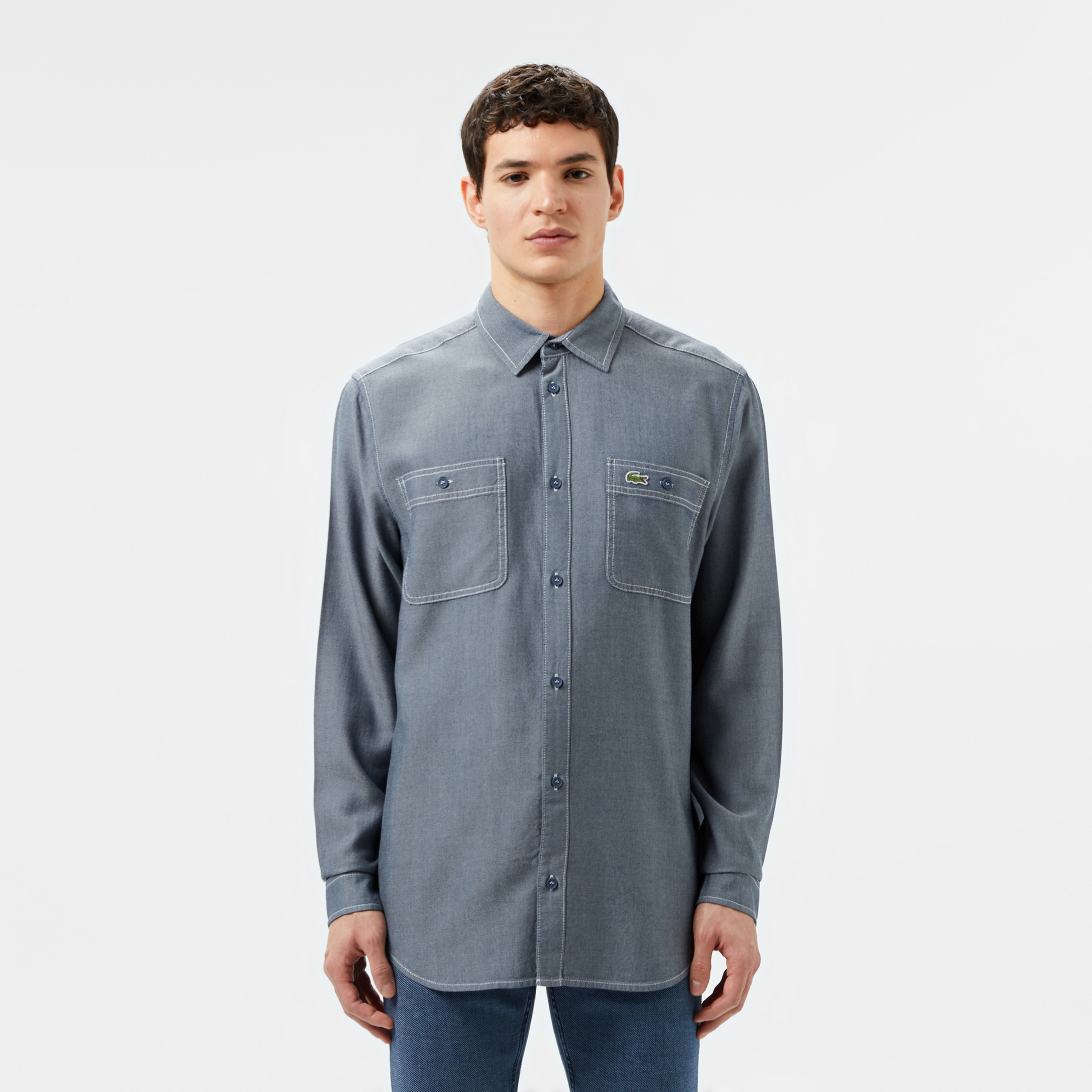 Erkek Regular Fit Liyosel Koyu Mavi Gömlek