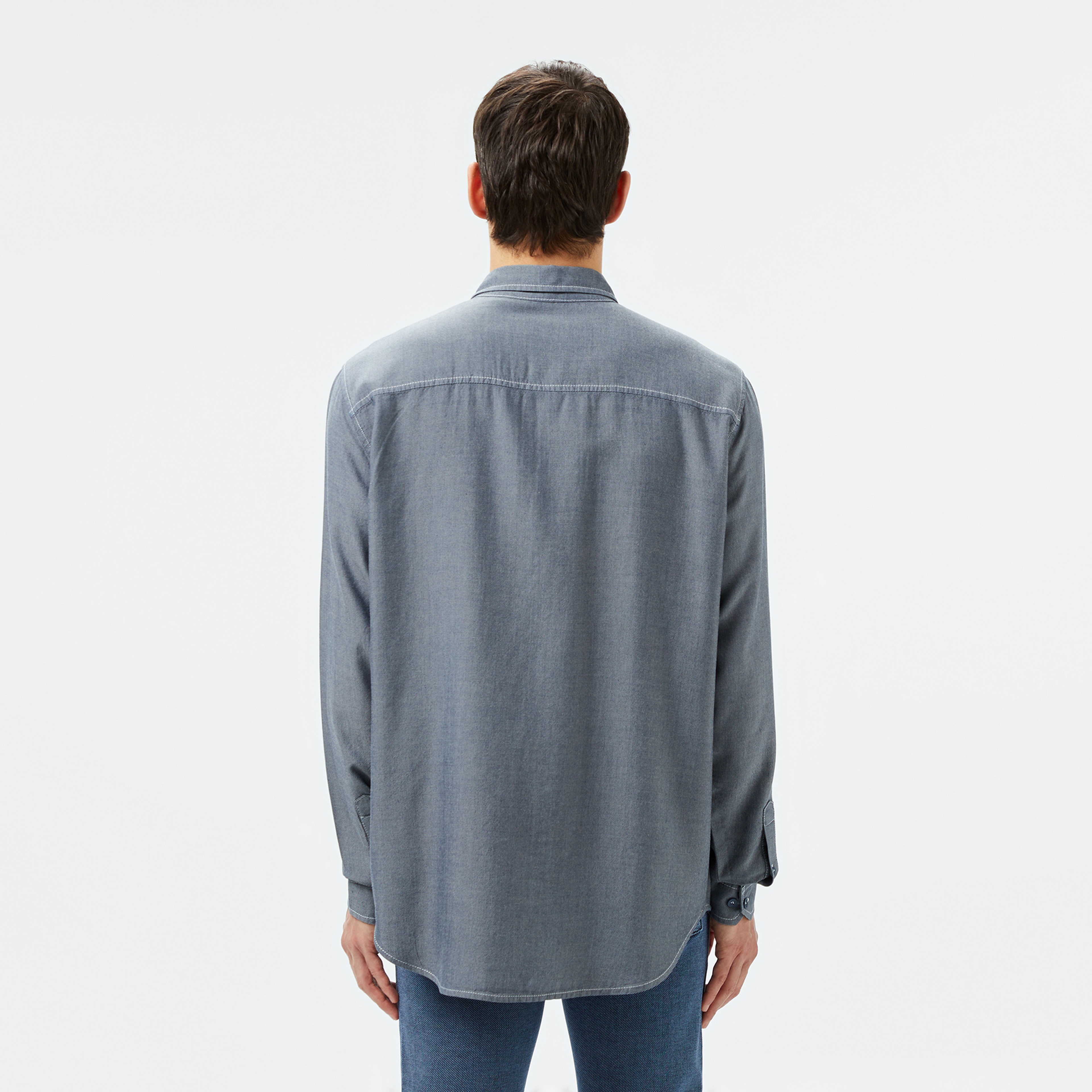 Erkek Regular Fit Liyosel Koyu Mavi Gömlek