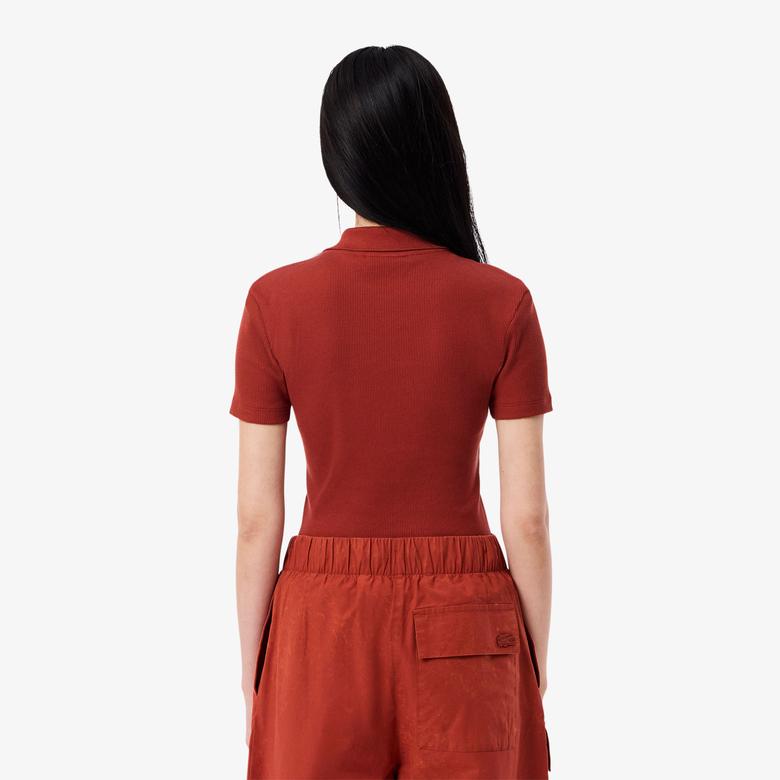 L.12.D Kadın Slim Fit Organik Pamuk Kırmızı Polo