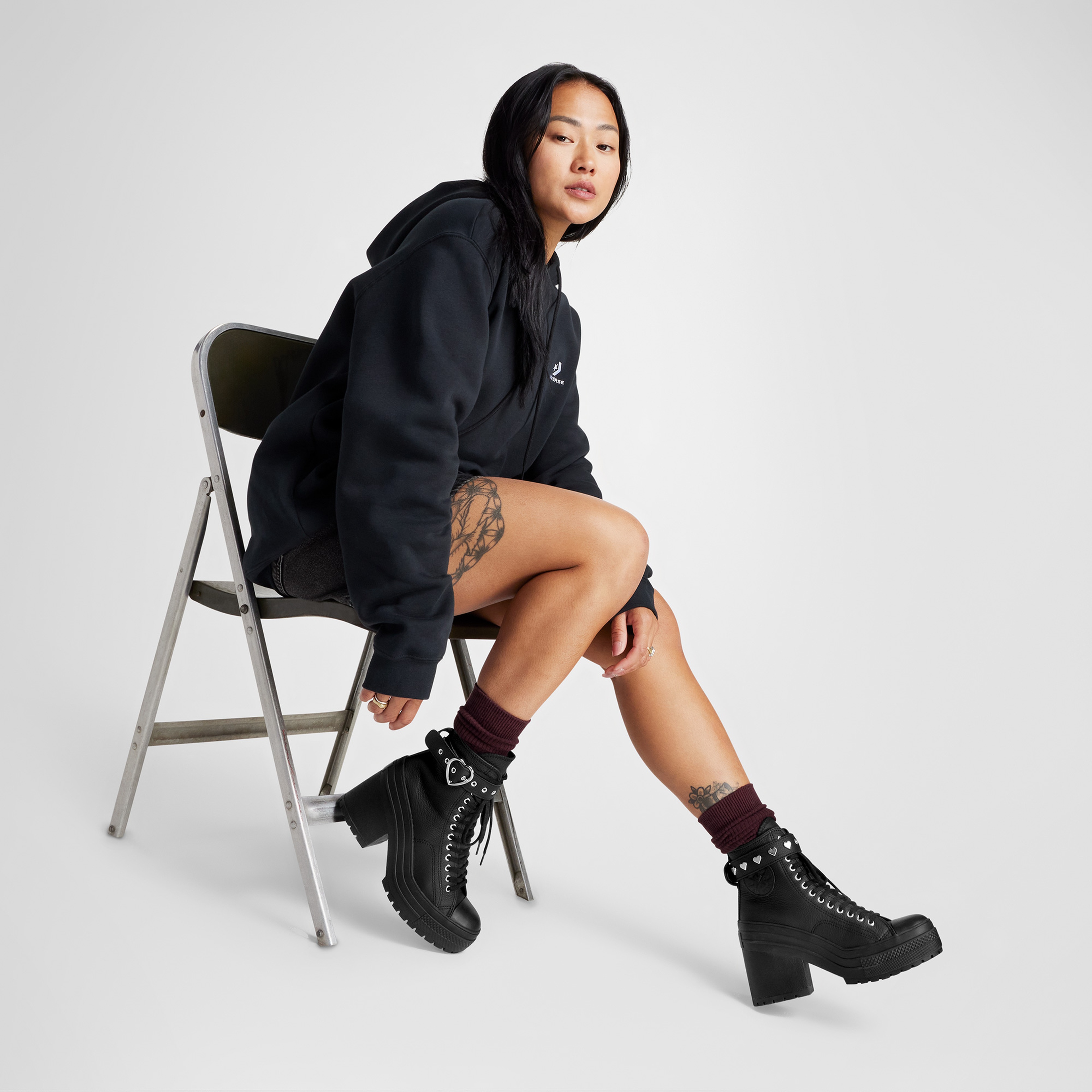 Converse Chuck 70 De Luxe Heel Unisex Siyah Deri Platform Dark Romance Sneaker