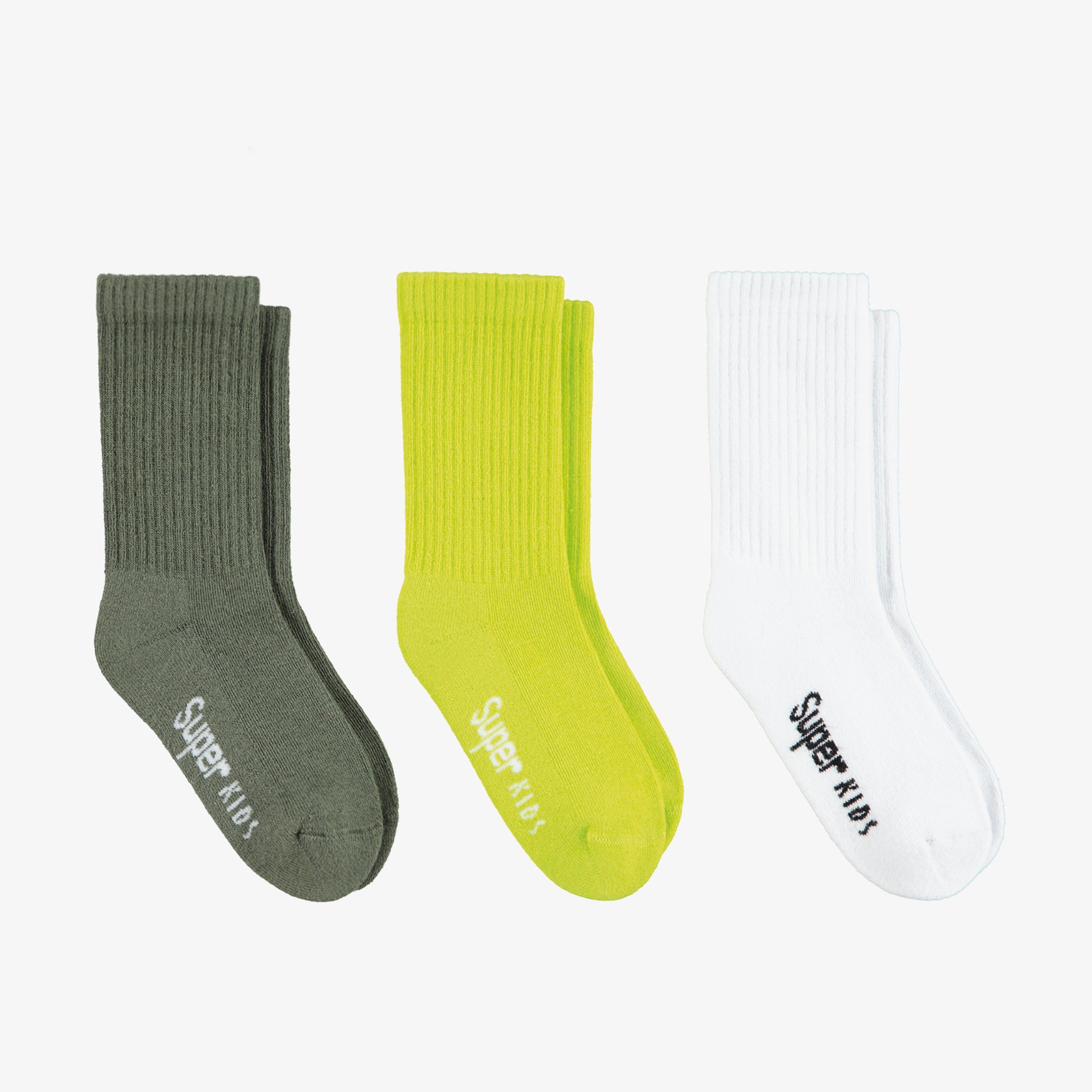 UNITED4 Long-Medium Çocuk Beyaz/Yeşil 3'lü Çorap