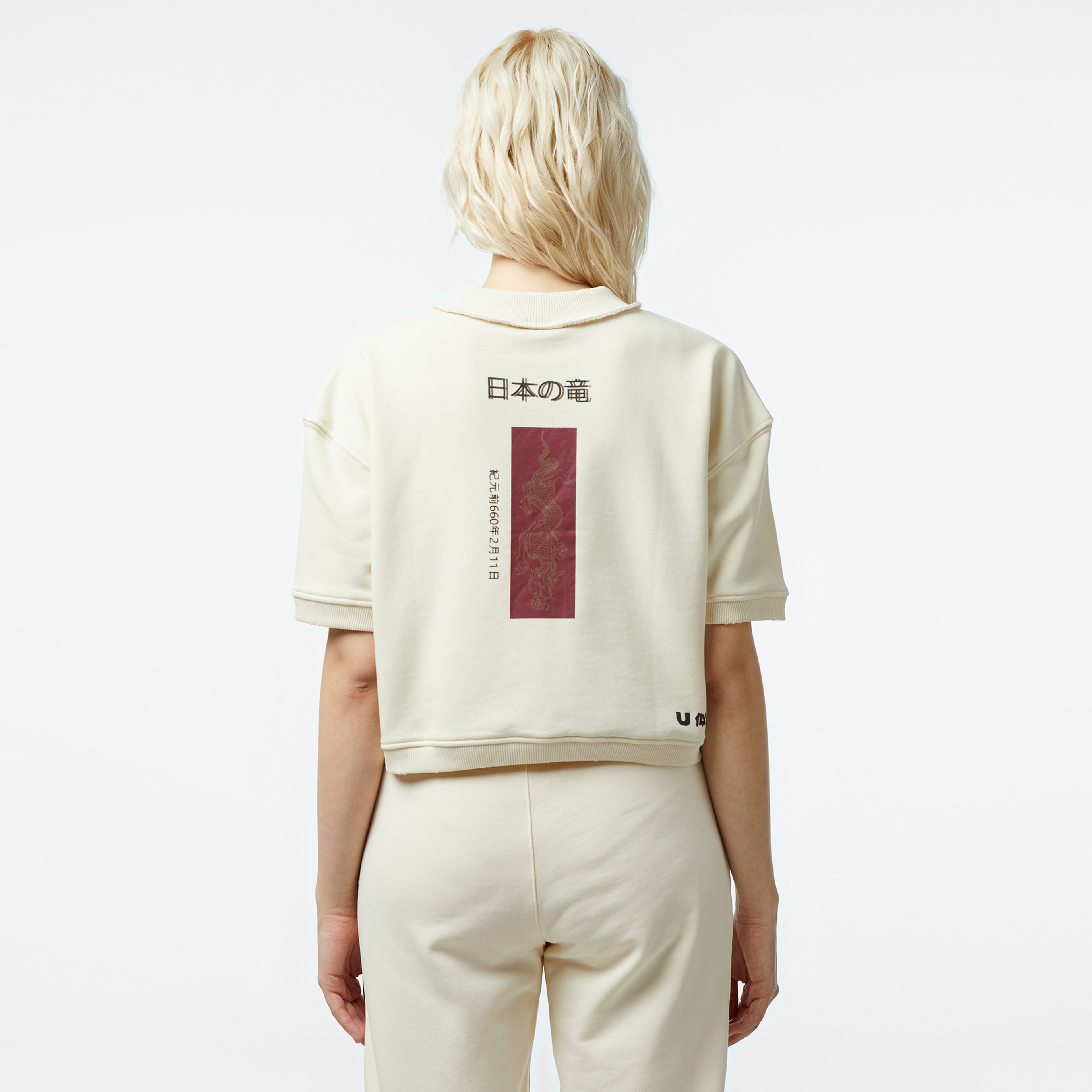 UNITED4 Japan Born Crop Kadın Krem T-Shirt