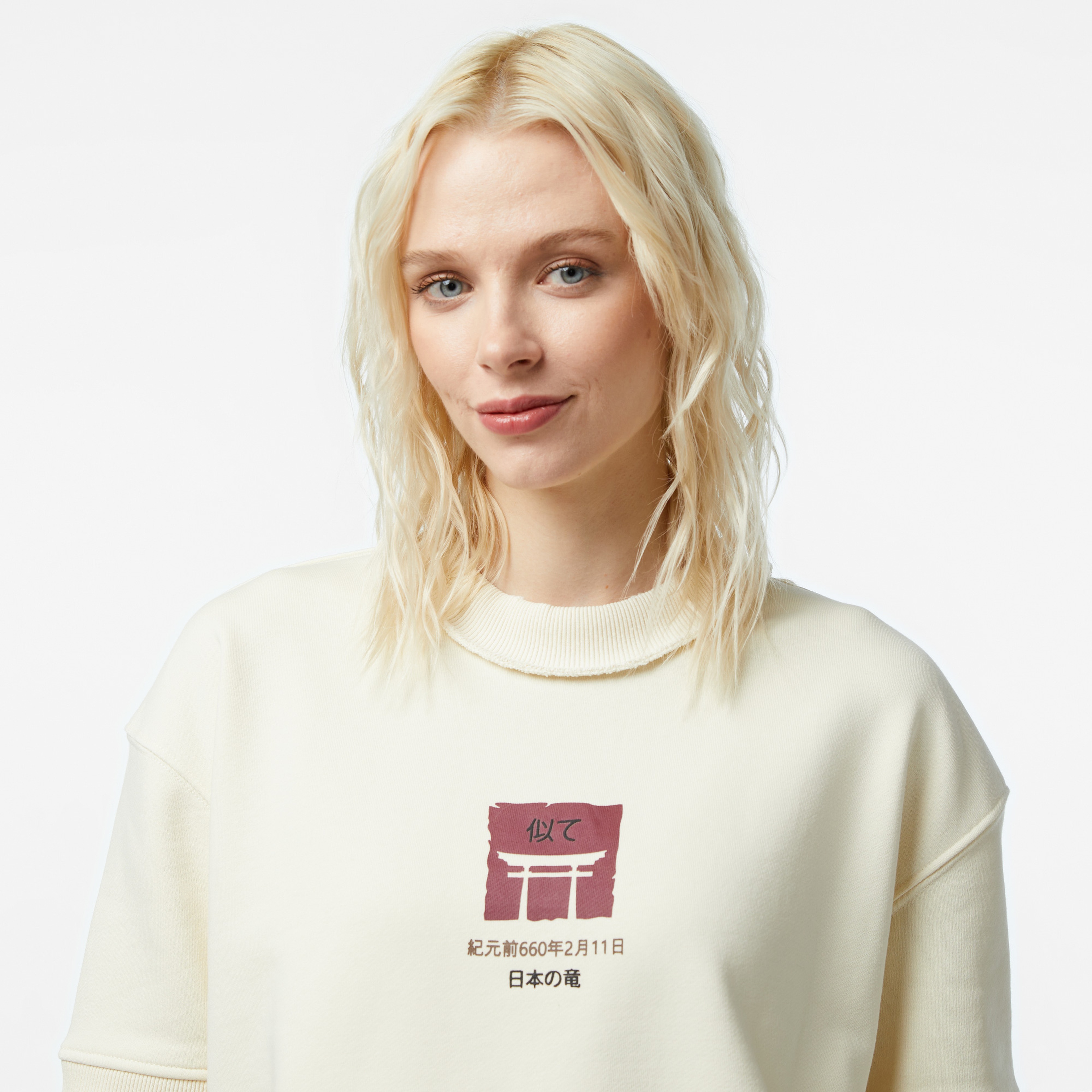 UNITED4 Japan Born Crop Kadın Krem T-Shirt