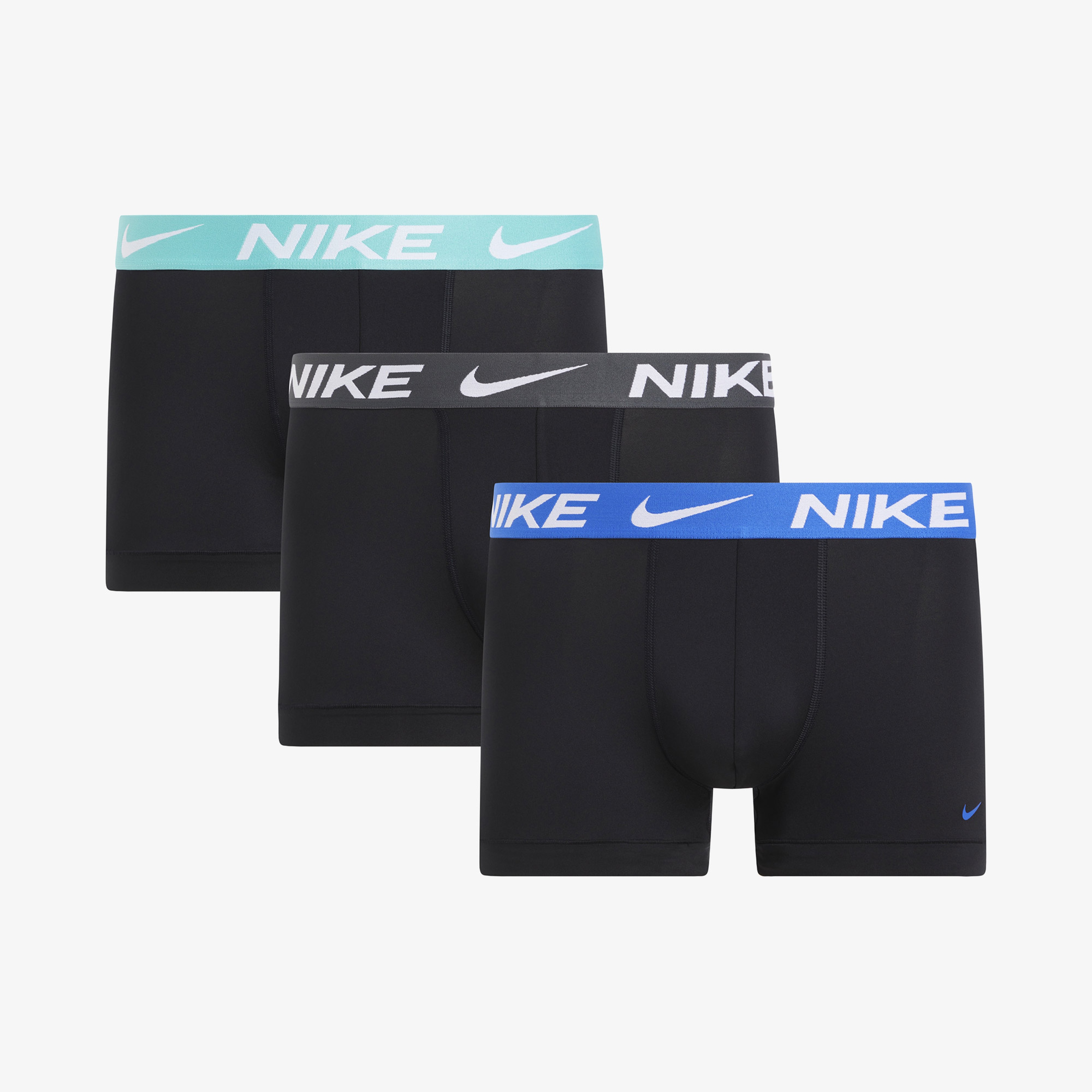 Nike Trunk 3'lü Mavi/Gri/Mint Bantlı Erkek Siyah Boxer