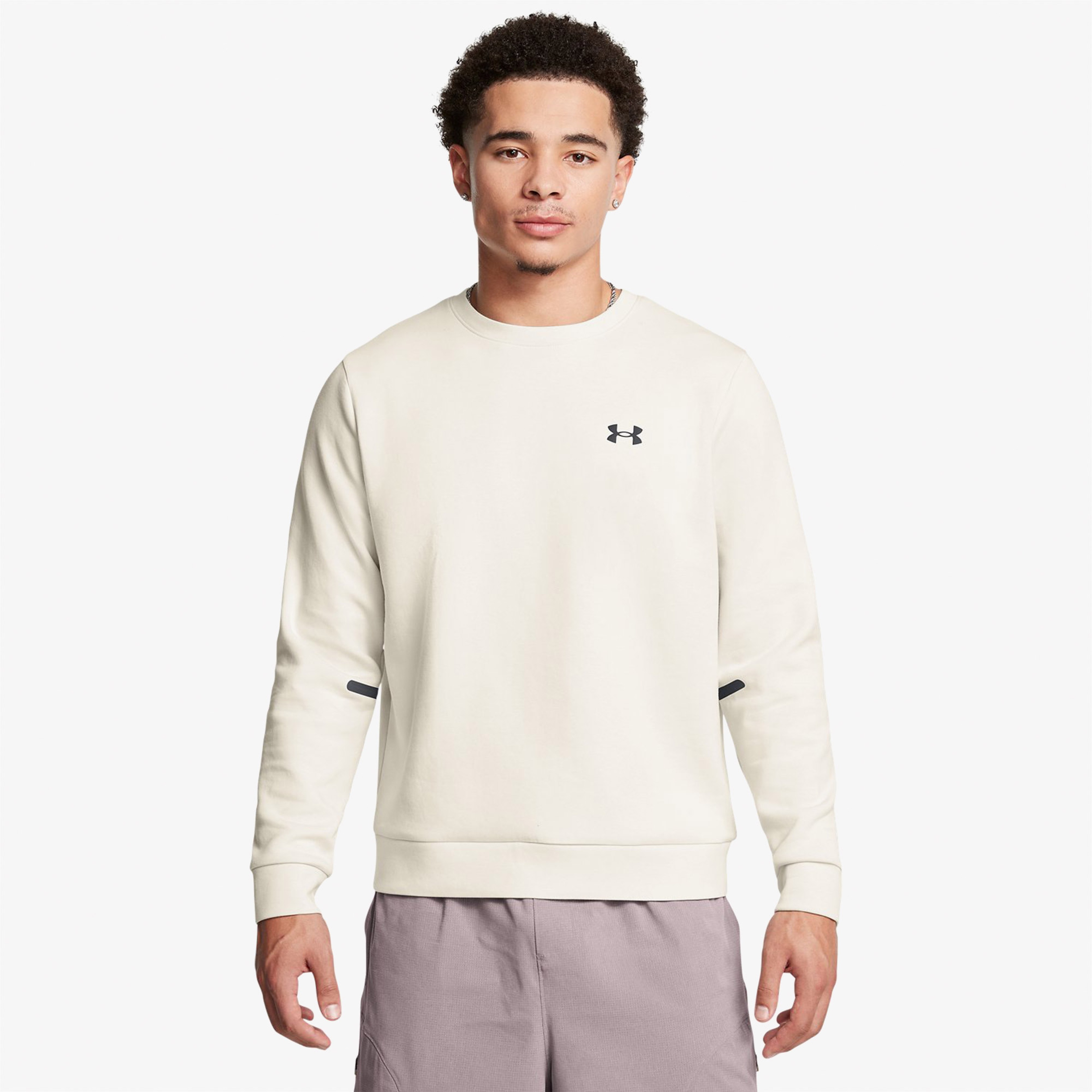 Under Armour Unstoppable Fleece Bisiklet Yaka Erkek Beyaz Sweatshirt